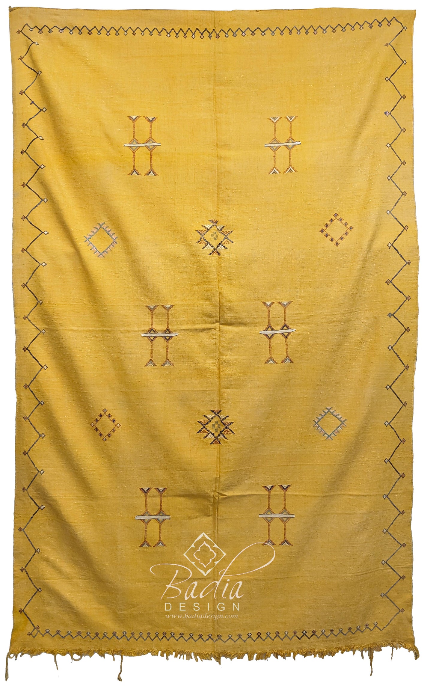 Moroccan Yellow Cactus Silk Rug with Tribal Designs