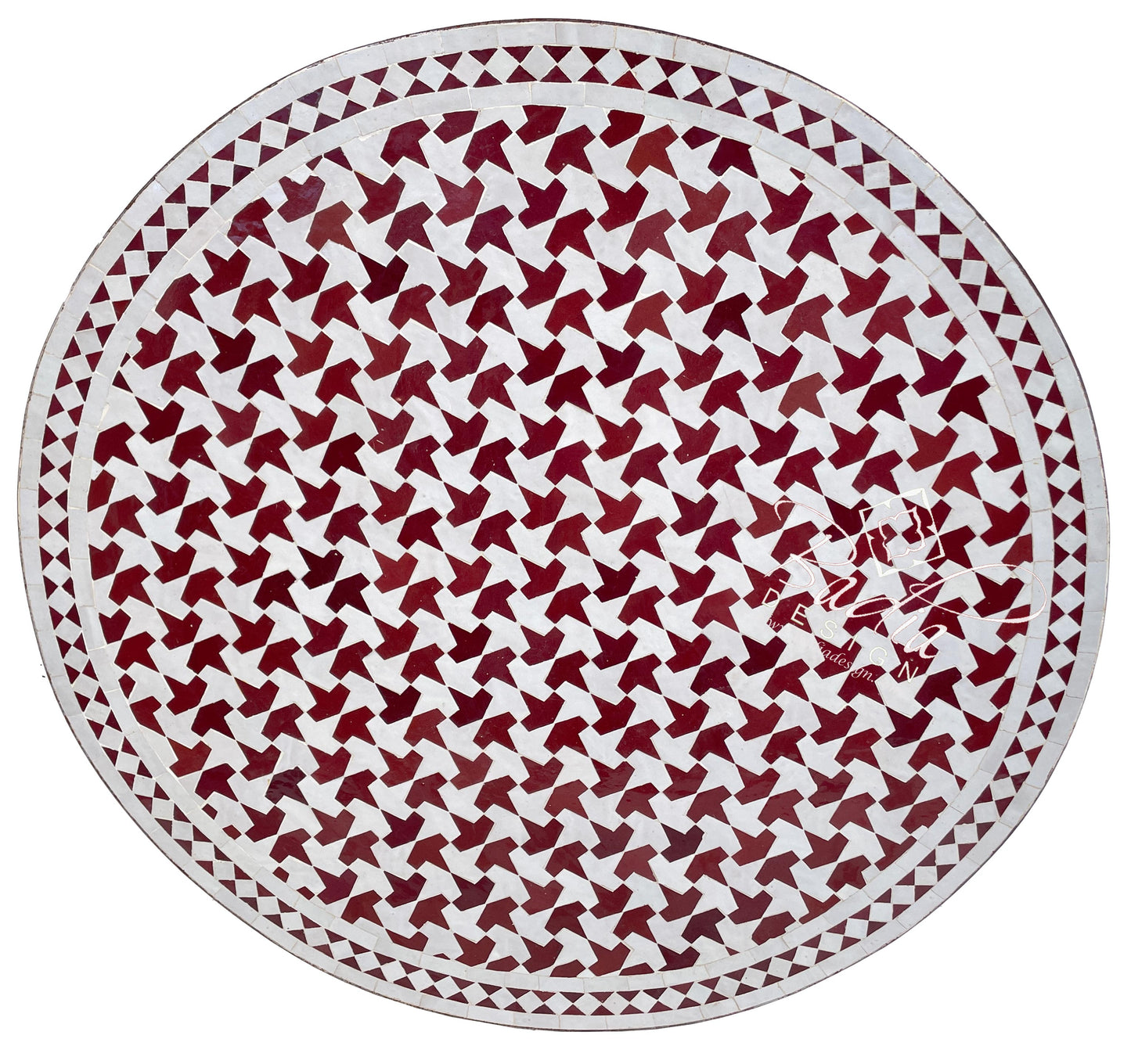 Burgundy and White Mosaic Tile Table Top