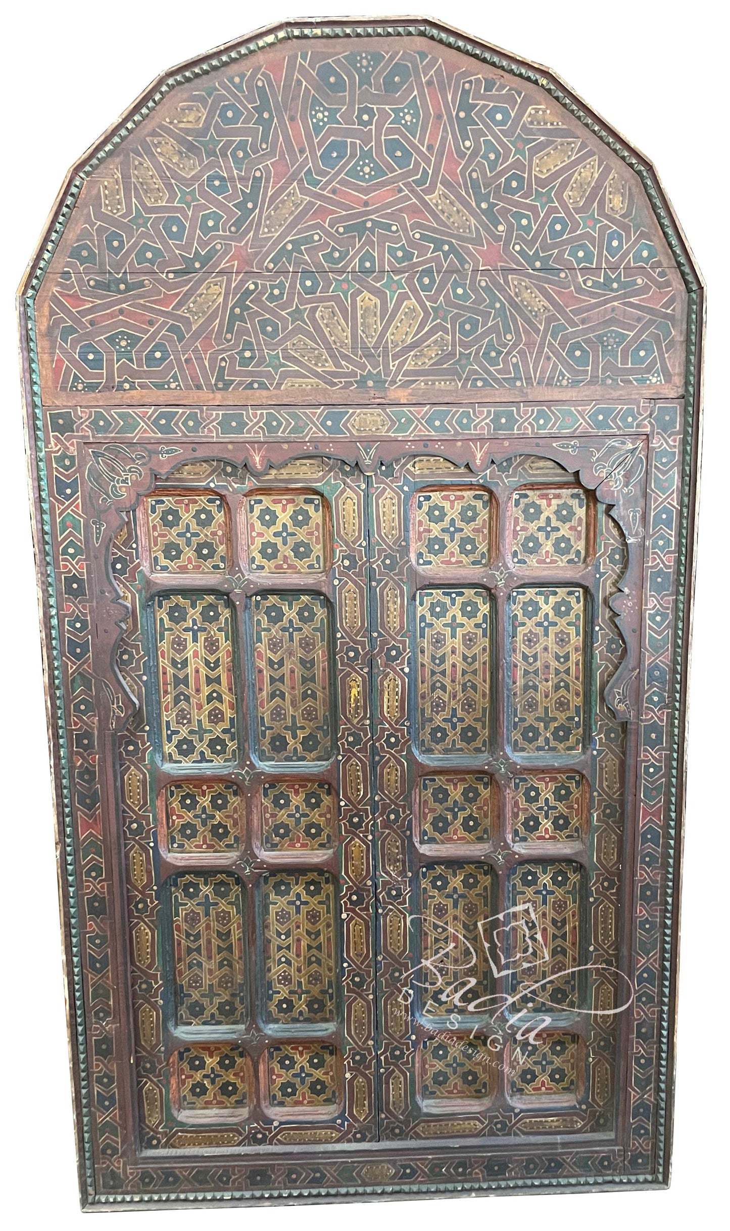 Arch Top Multi-Color Hand Painted Wooden Door - HPD033