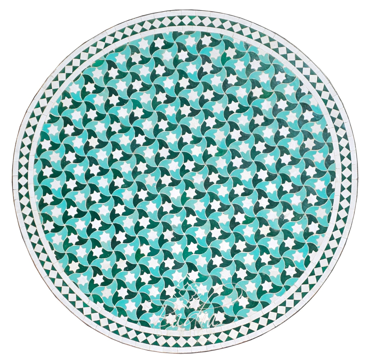 Green and White Moroccan Mosaic Tile Table Top