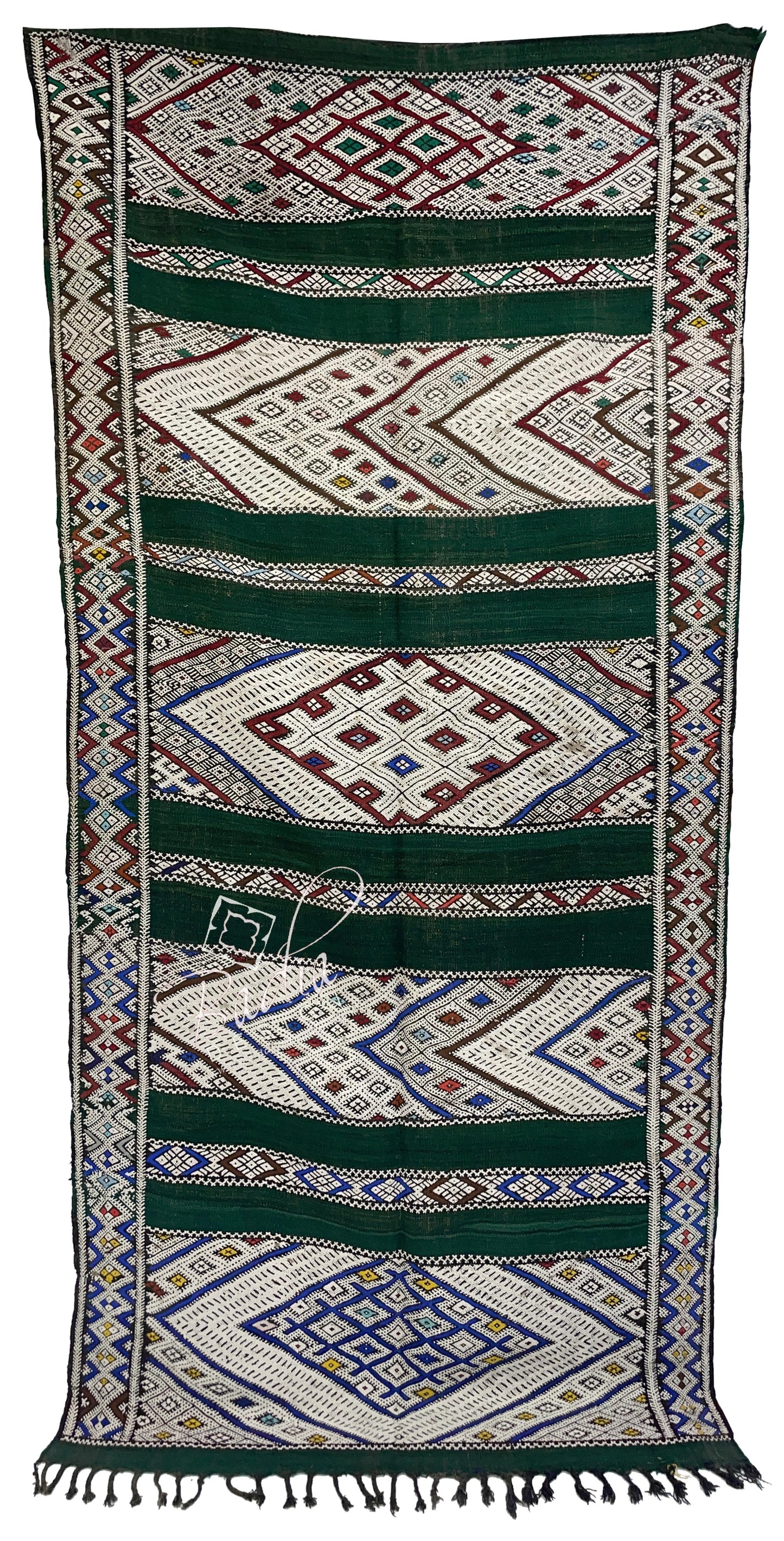 Long Green Moroccan Kilim Rug