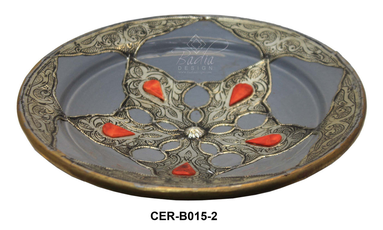 Hand Painted Ceramic Bowl with Metal and Camel Bone