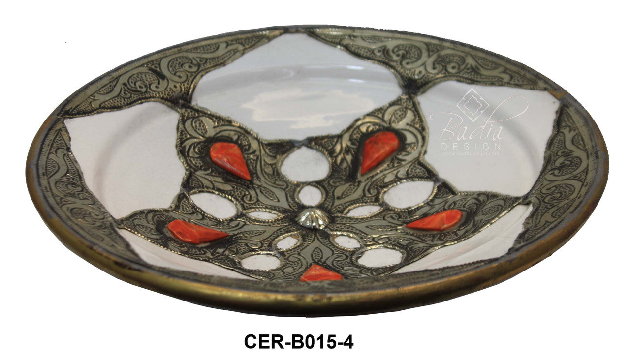 Hand Painted Ceramic Bowl with Metal and Camel Bone