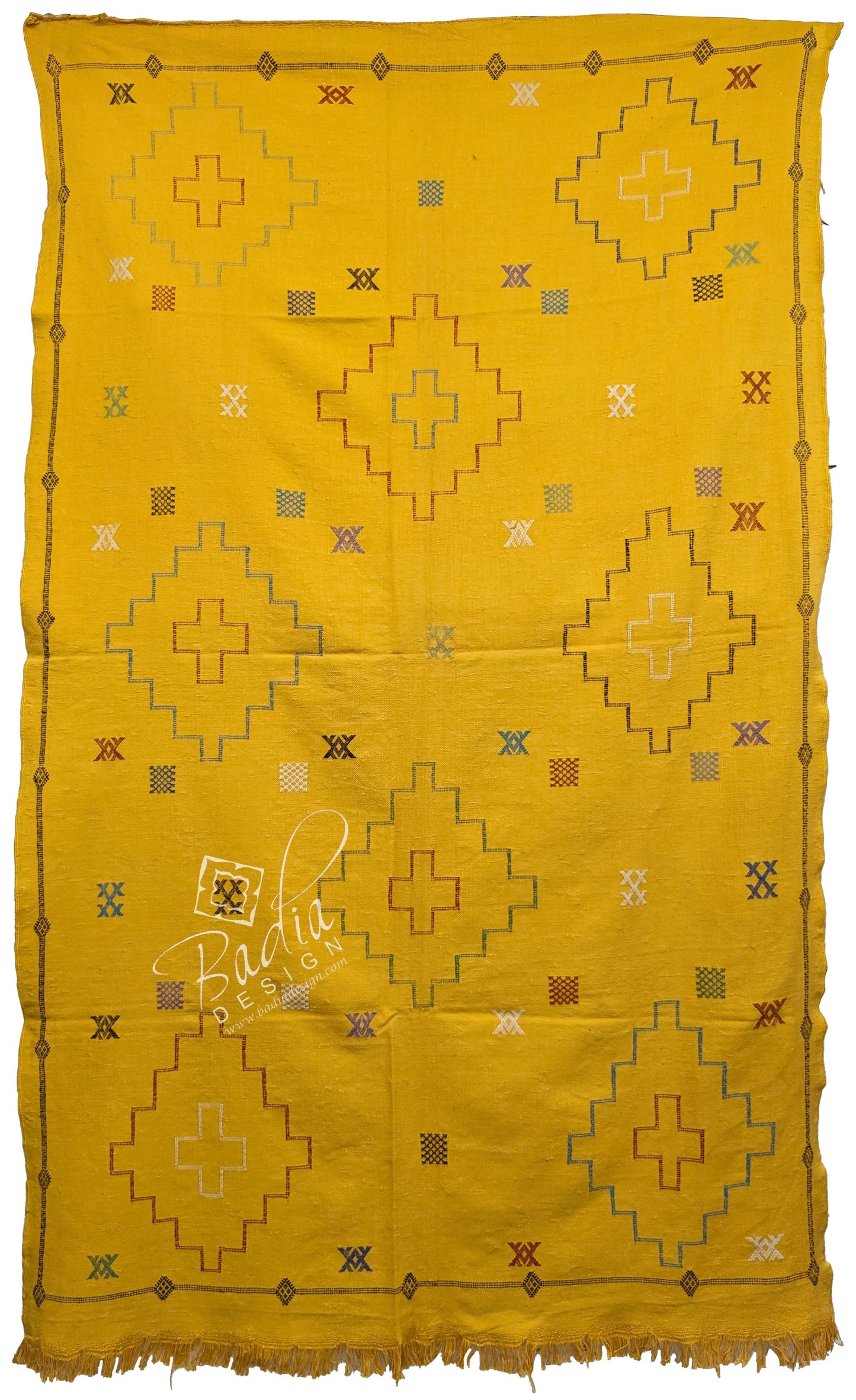 Moroccan Yellow Cactus Silk Rug with Tribal Designs