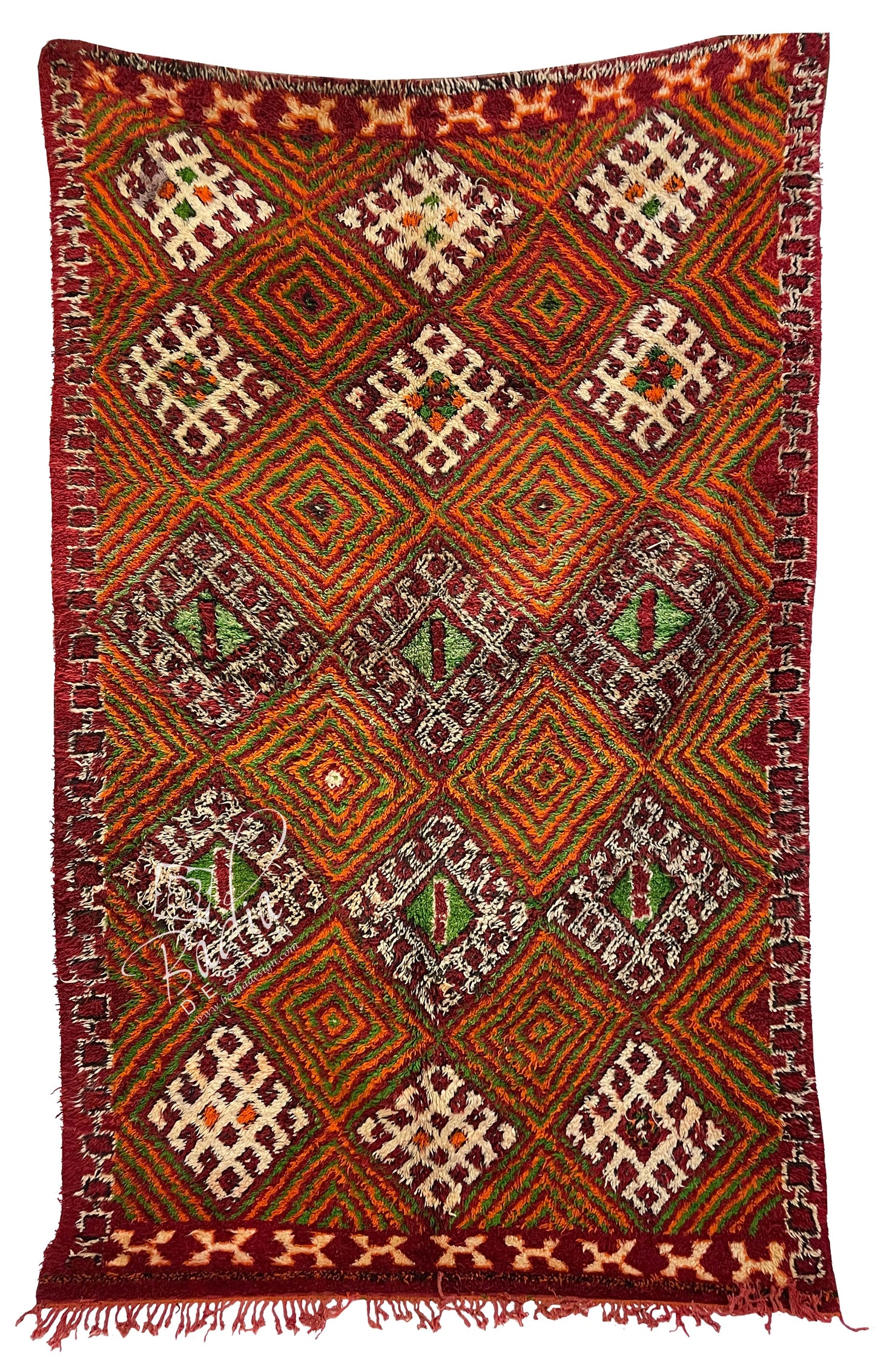 Red Multi-Color Berber Rug with Tribal Designs