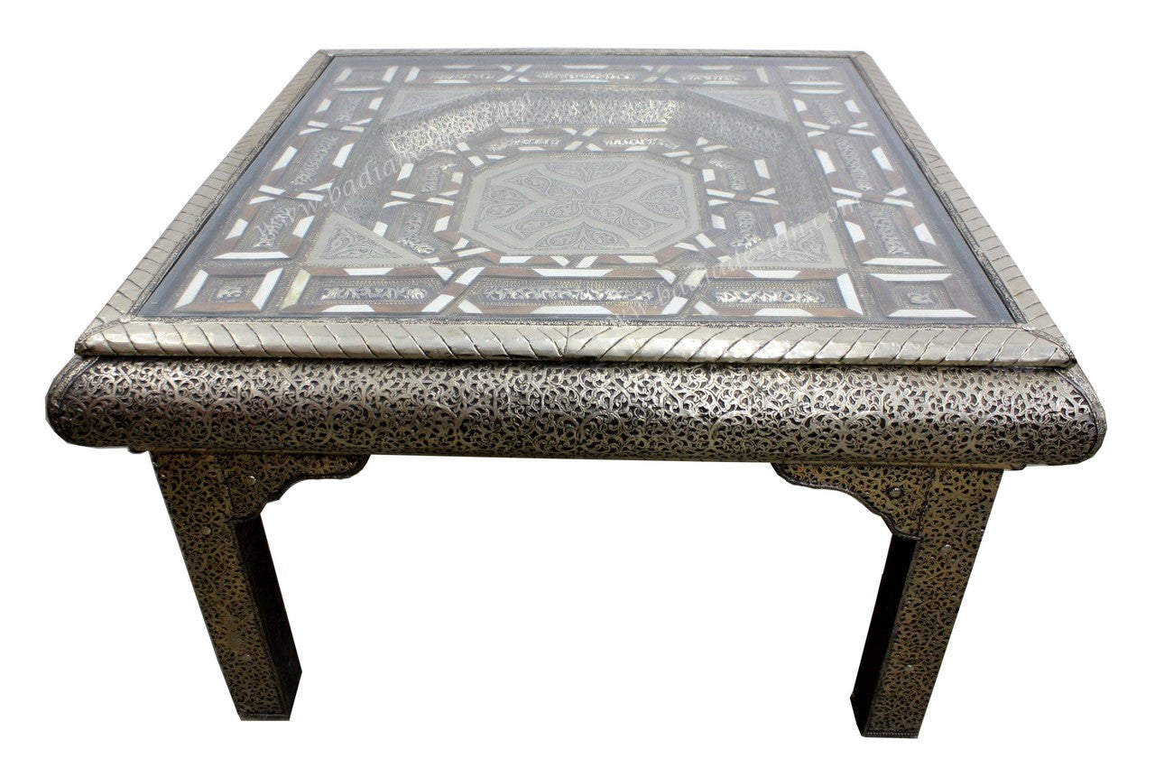 Embossed Metal and Bone Inlay Table