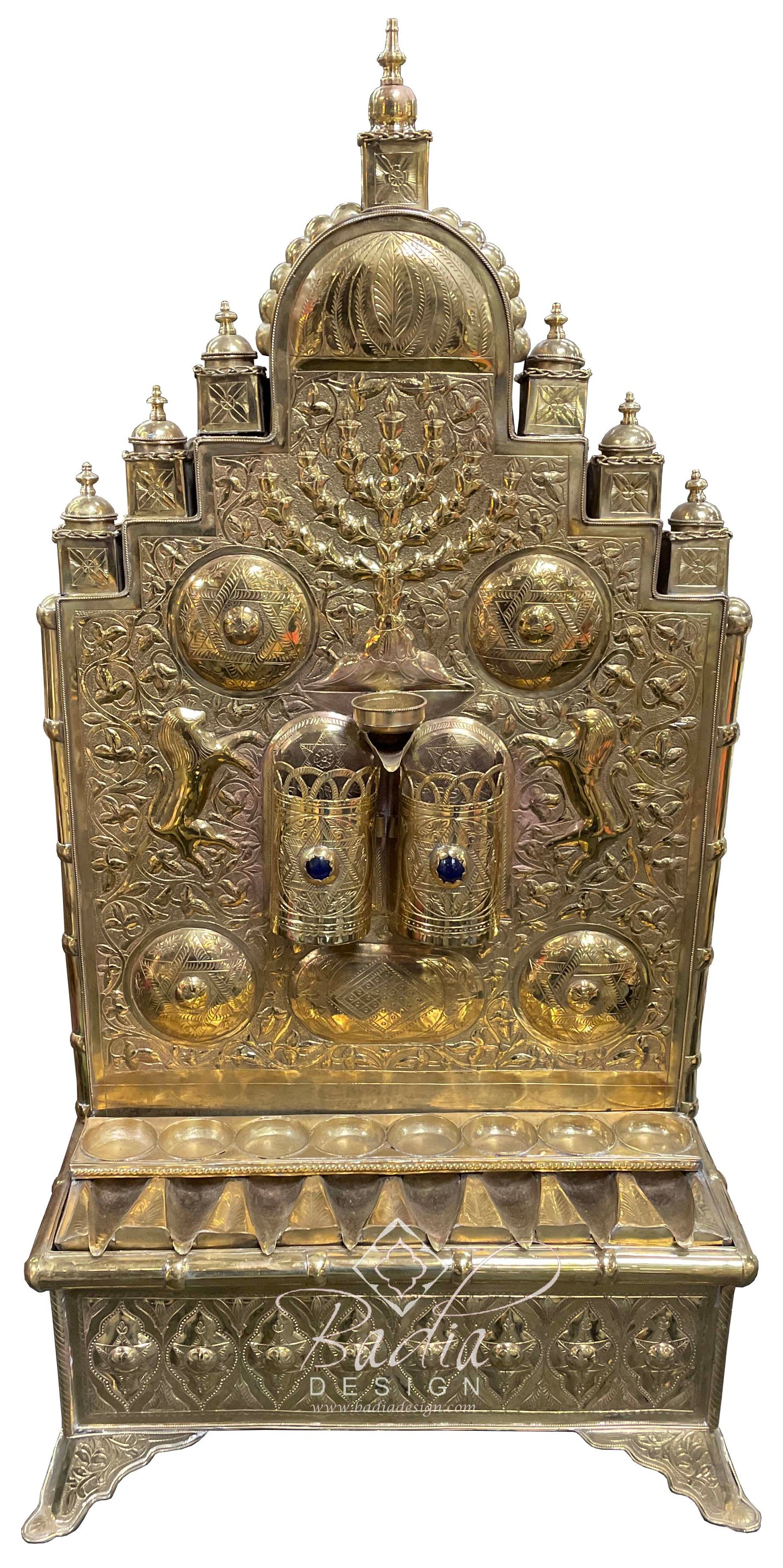 Large Handmade Engraved Brass Menorah - HD280