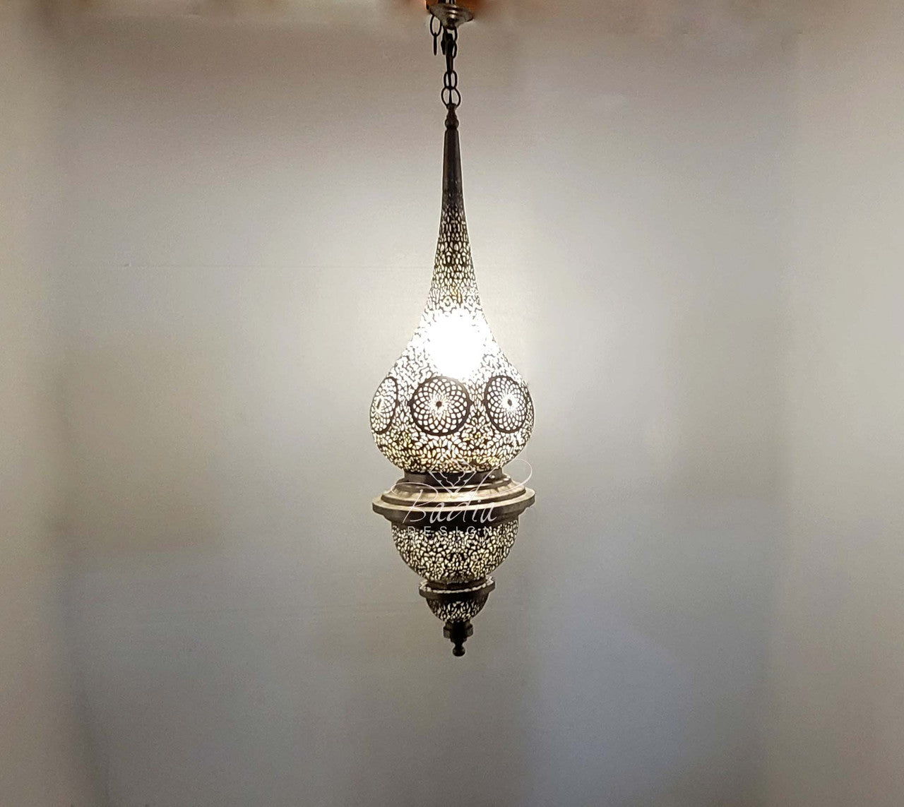 Large Hand Punched Silver Chandelier