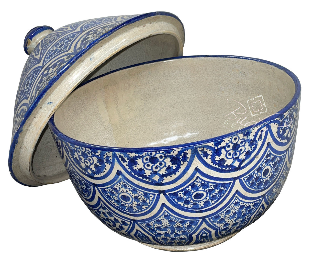 Large Vintage Blue and White Ceramic Bowl