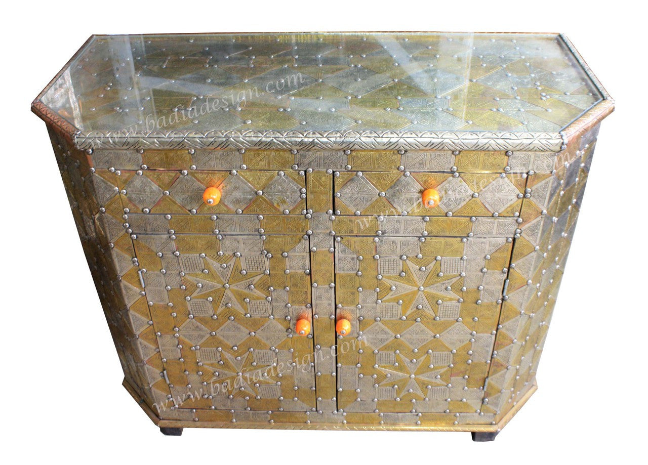Brass and Nickel Embossed Moroccan Cabinet