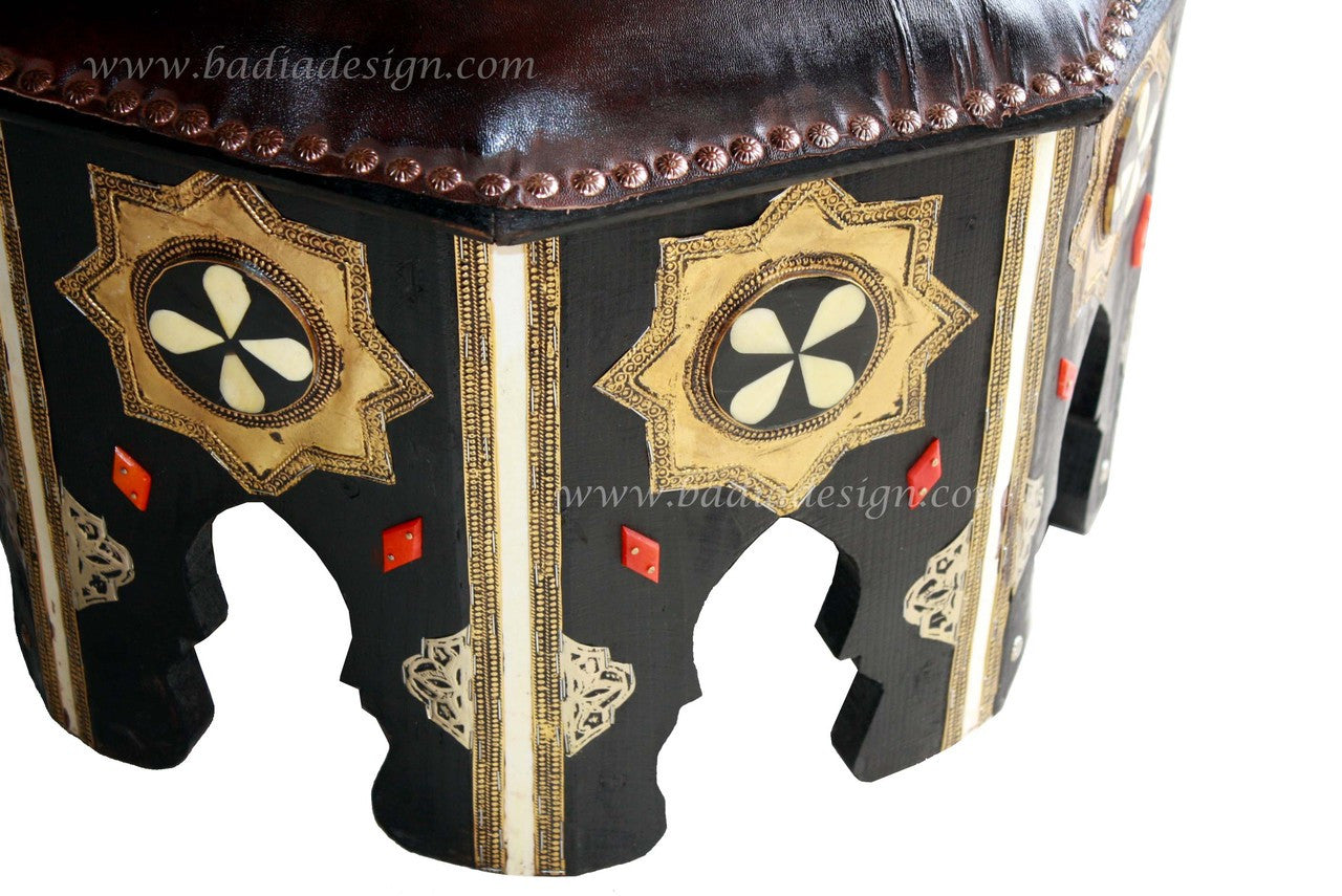 Handcrafted Embossed Metal Chair with Leather Seat