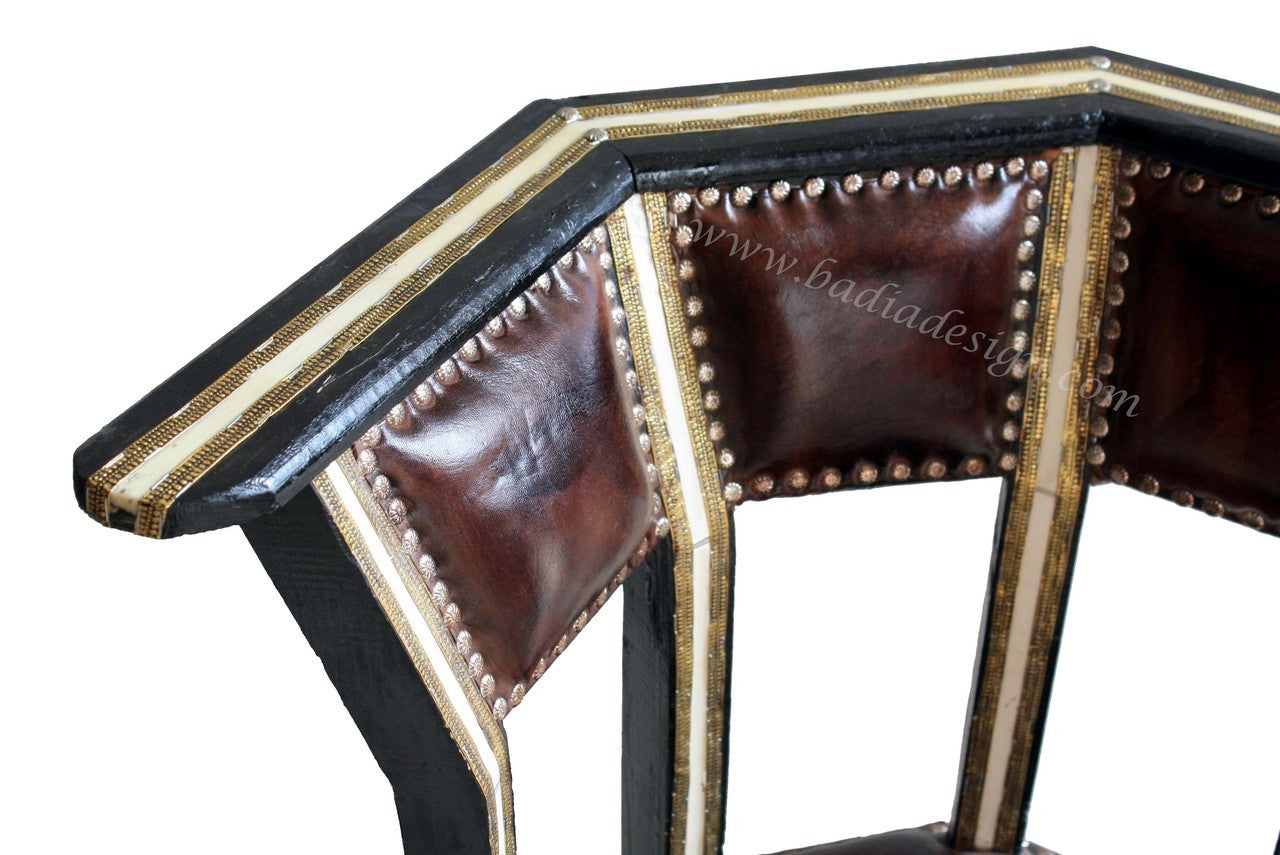 Handcrafted Embossed Metal Chair with Leather Seat