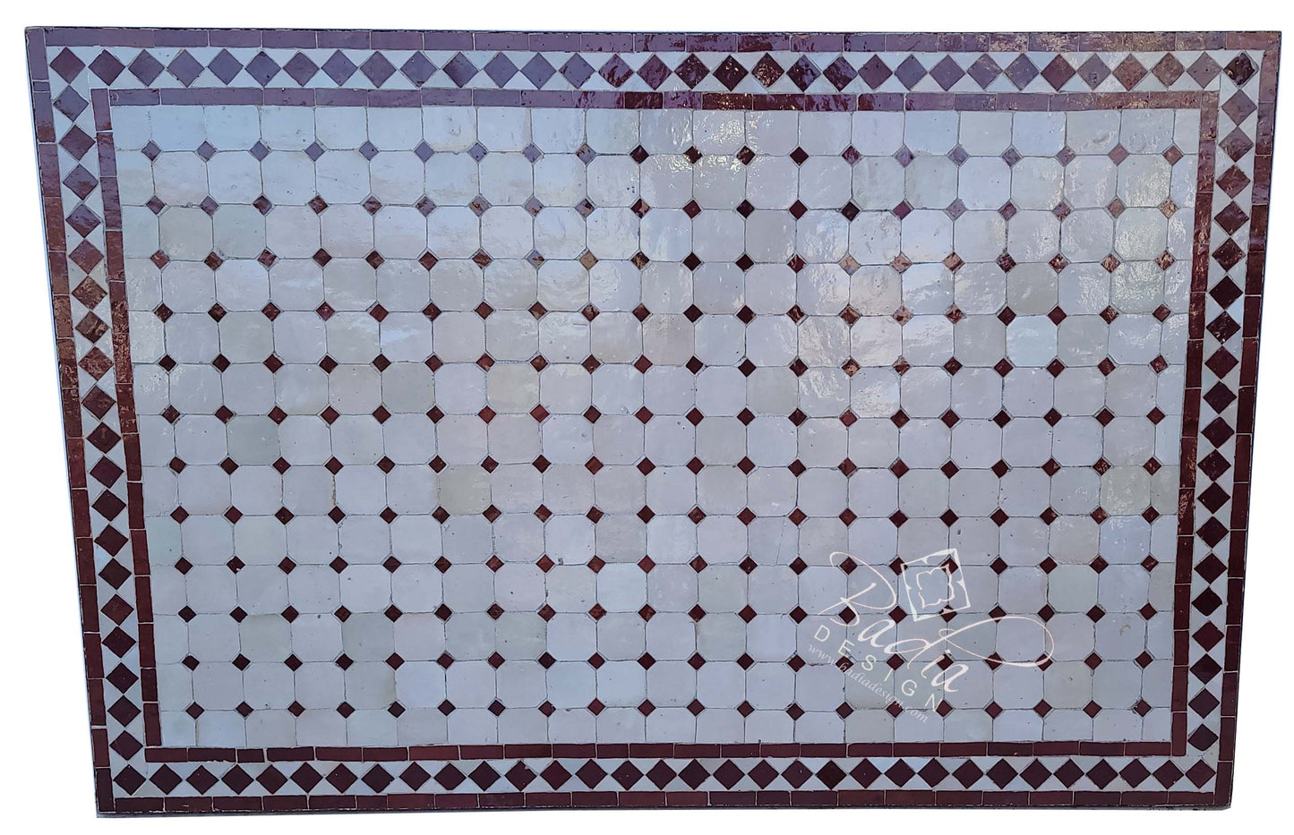 Brick Red and Beige Rectangular Tile Table Top