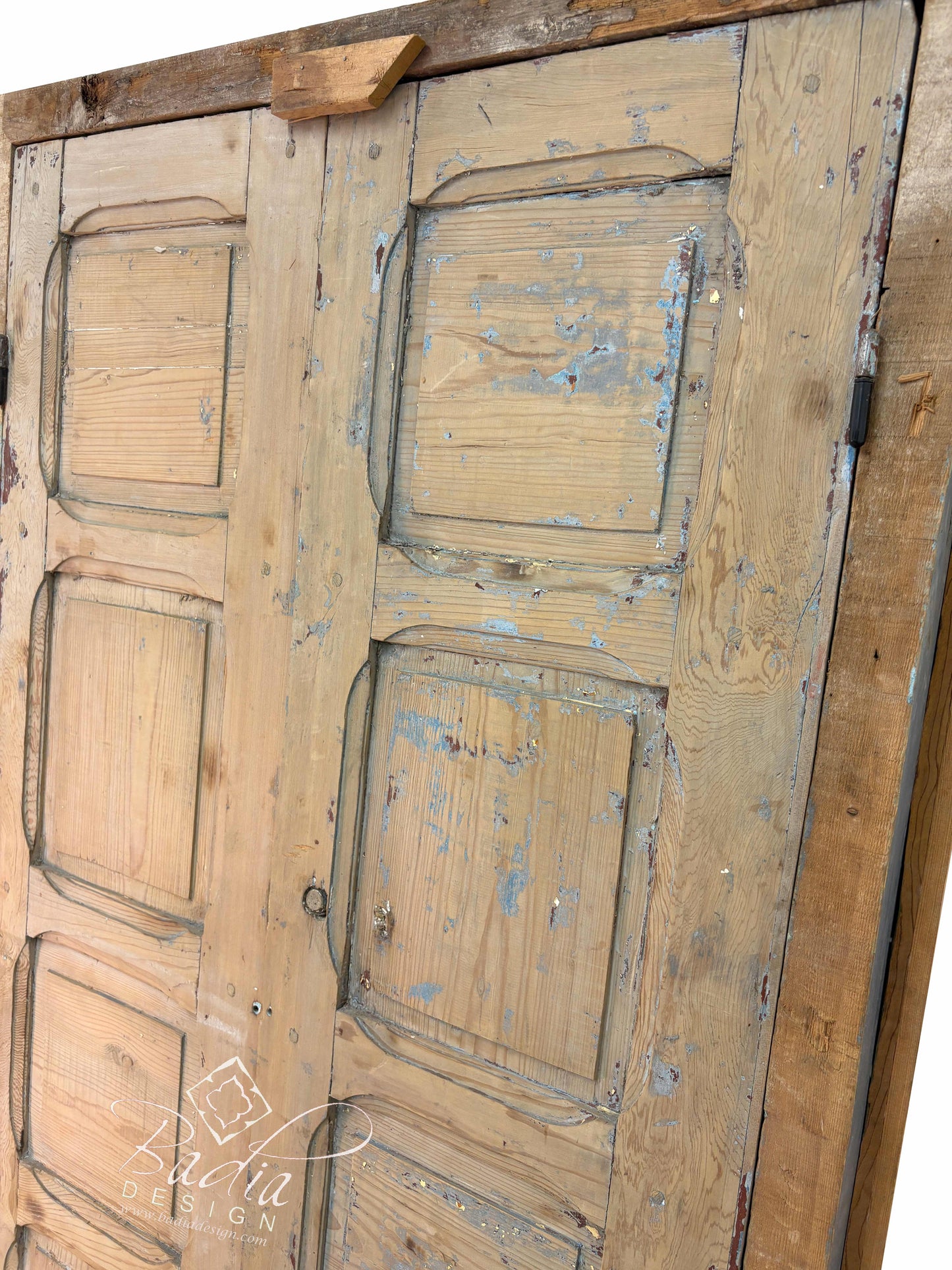 Vintage Unstained Hand Carved Wooden Door