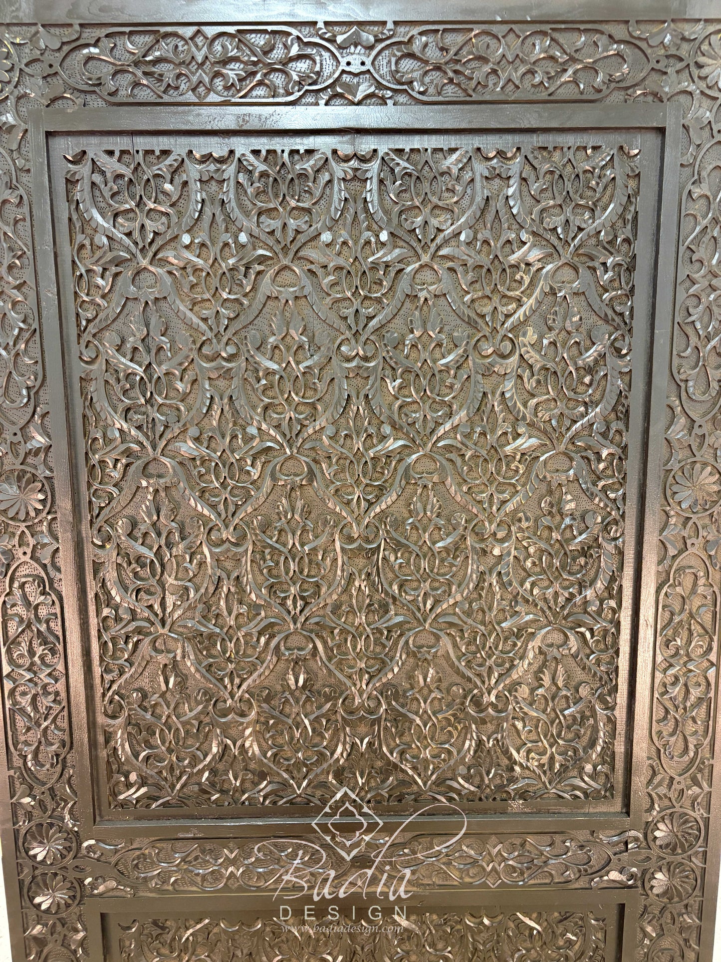 Dark Stained Hand Carved Wooden Door