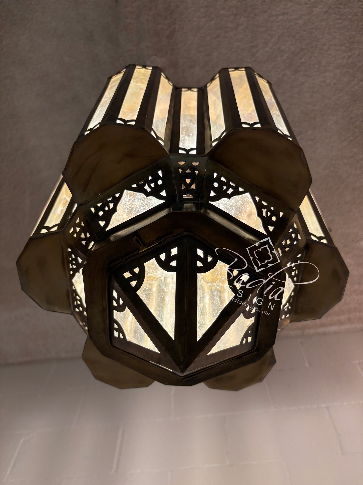 Moroccan Polygonal Brass and Glass Chandeliers
