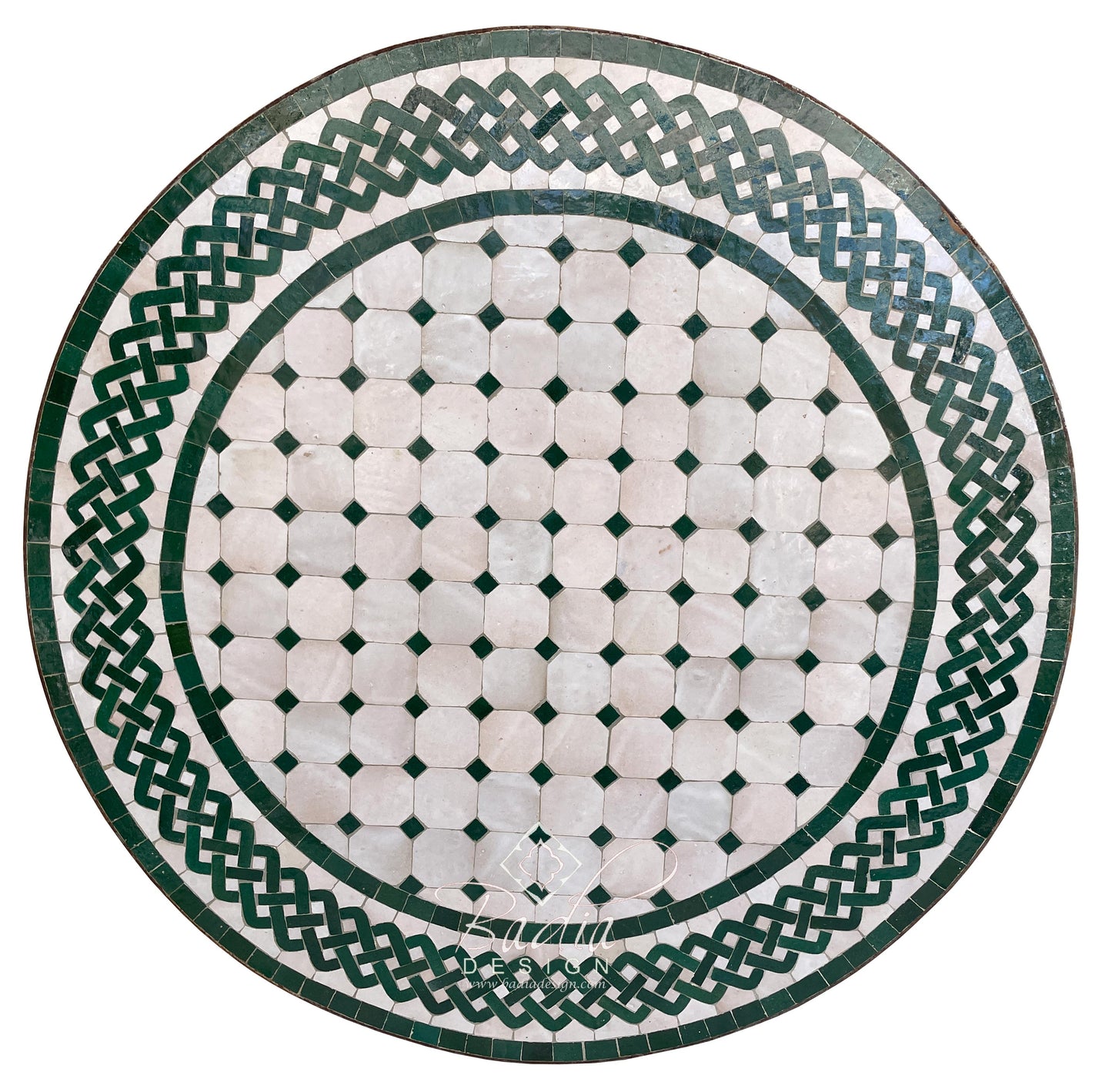 Green and White Mosaic Tile Table Top