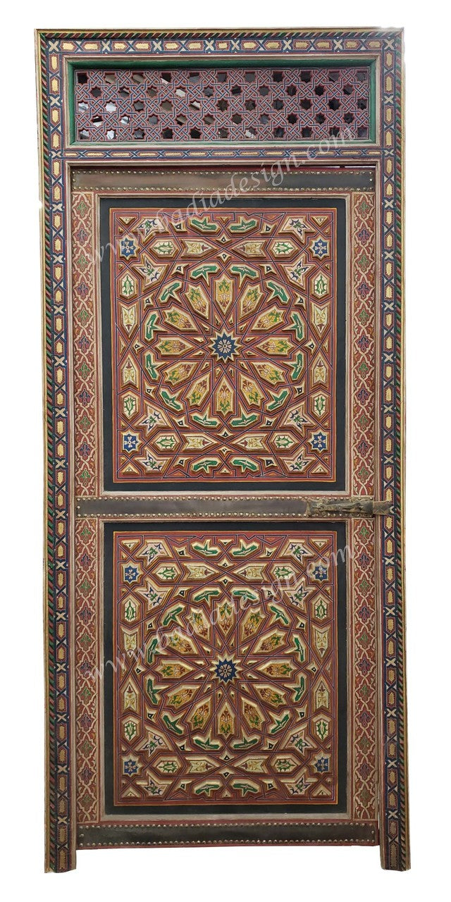 Moroccan Hand Painted and Carved Wooden Door - HPD020