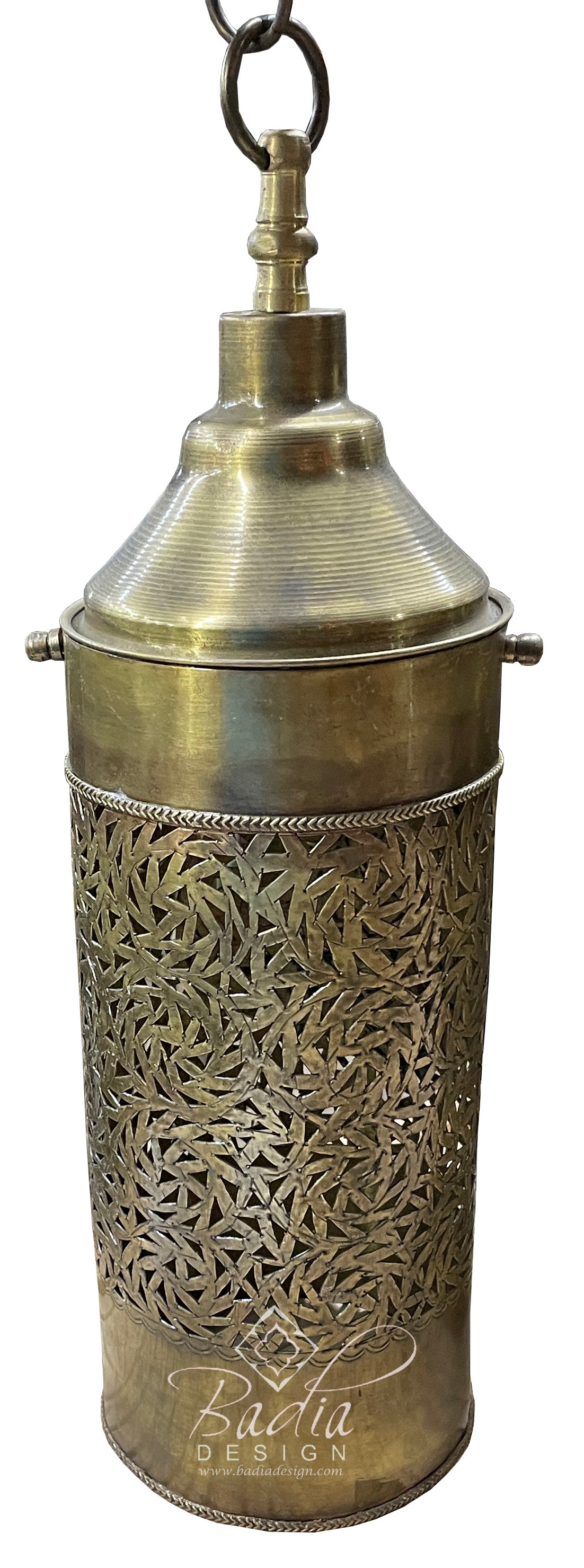 Intricately Designed Cylinder Shaped Brass Lantern