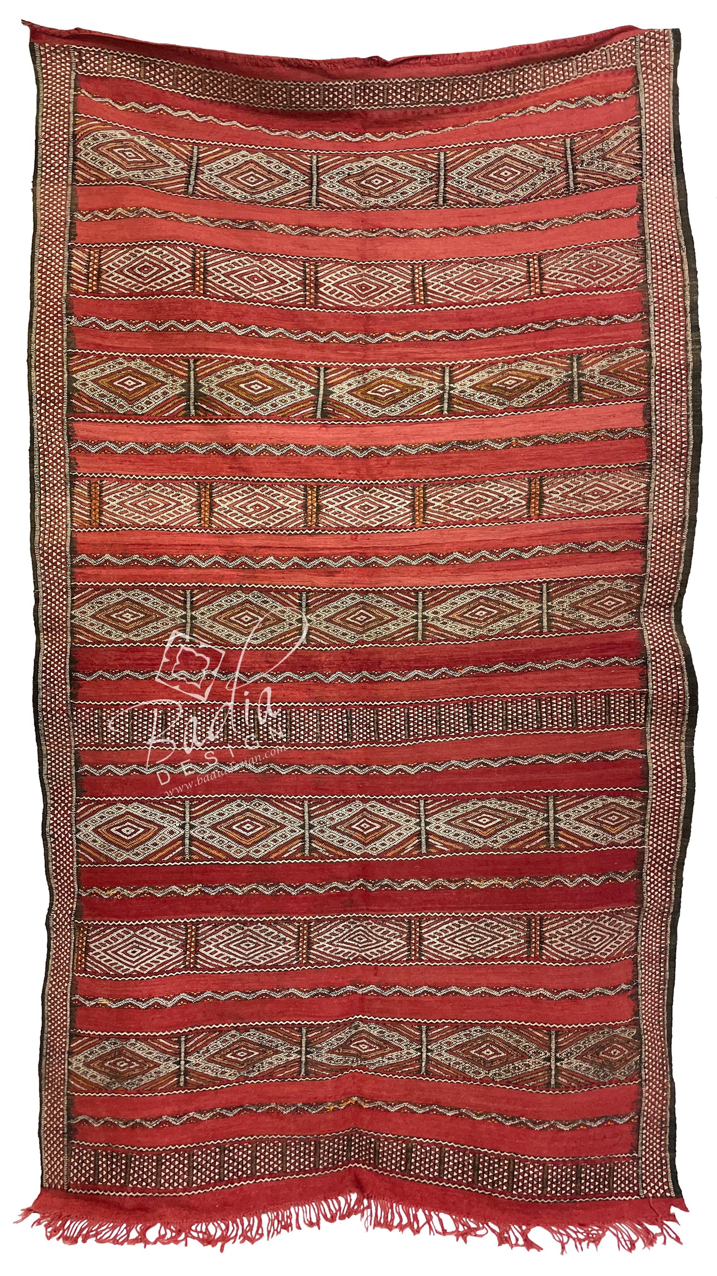 Long Red Multi-Color Moroccan Kilim Rug