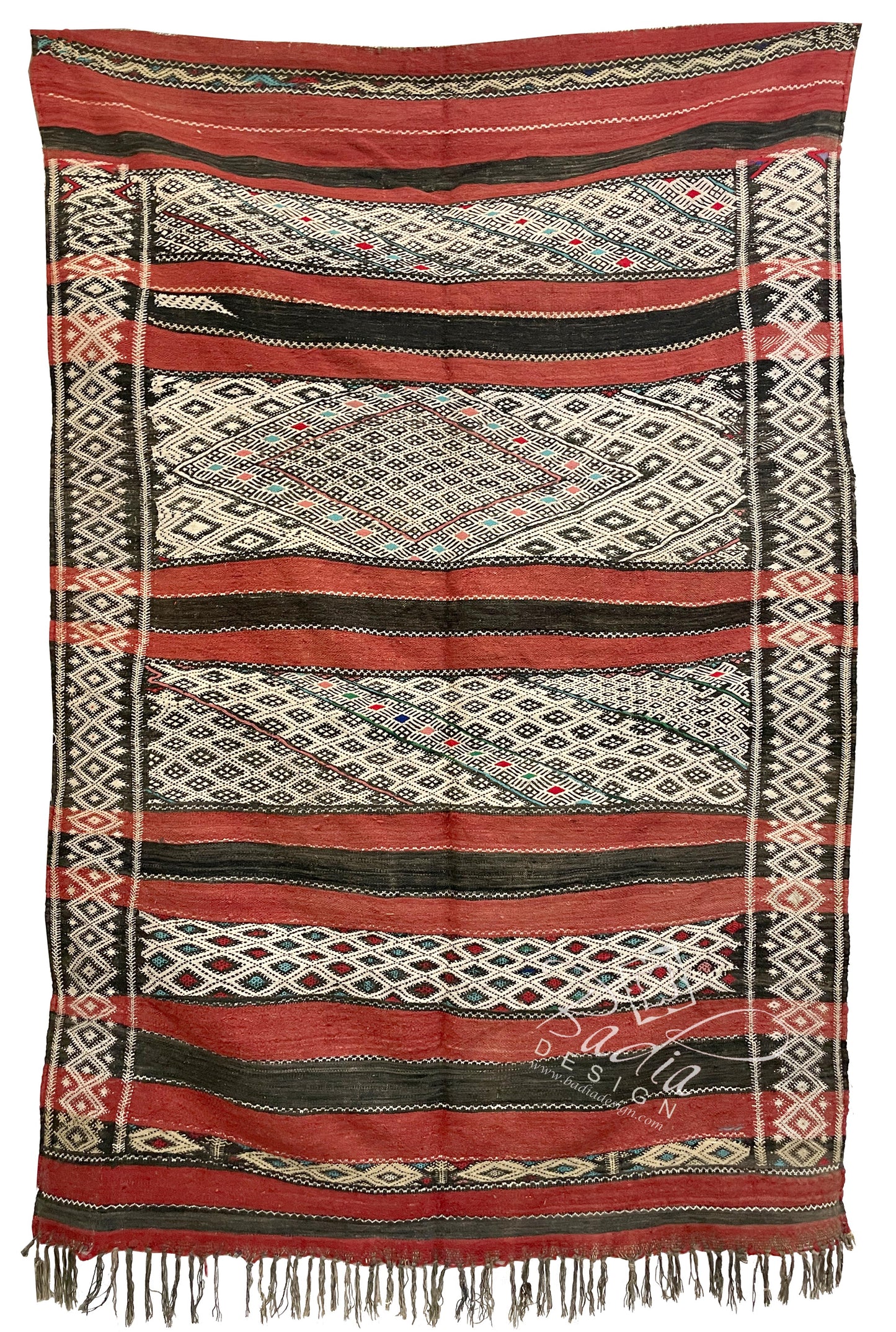 Red Multi-Color Moroccan Kilim Rug with Tribal Designs