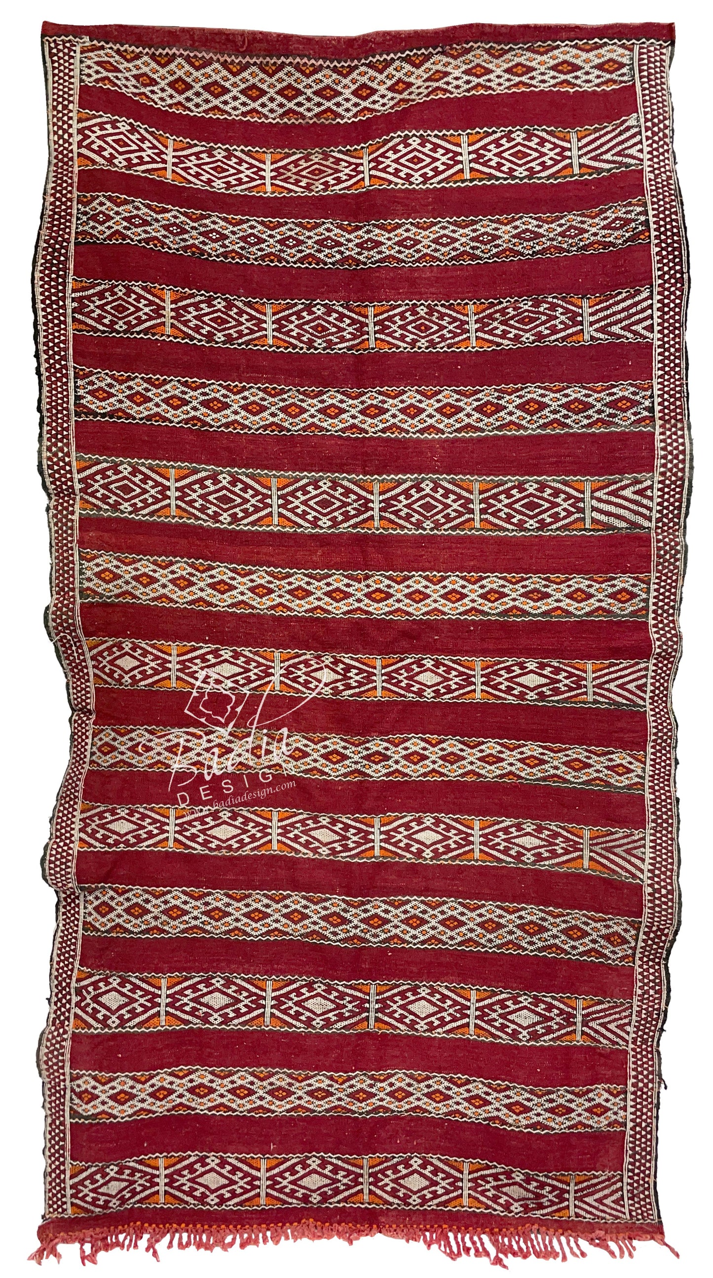 Long Red Multi-Color Moroccan Kilim Rug