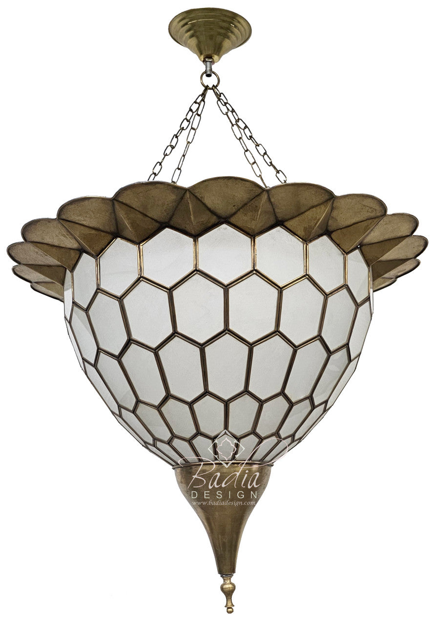 Brass Chandelier with White Glass