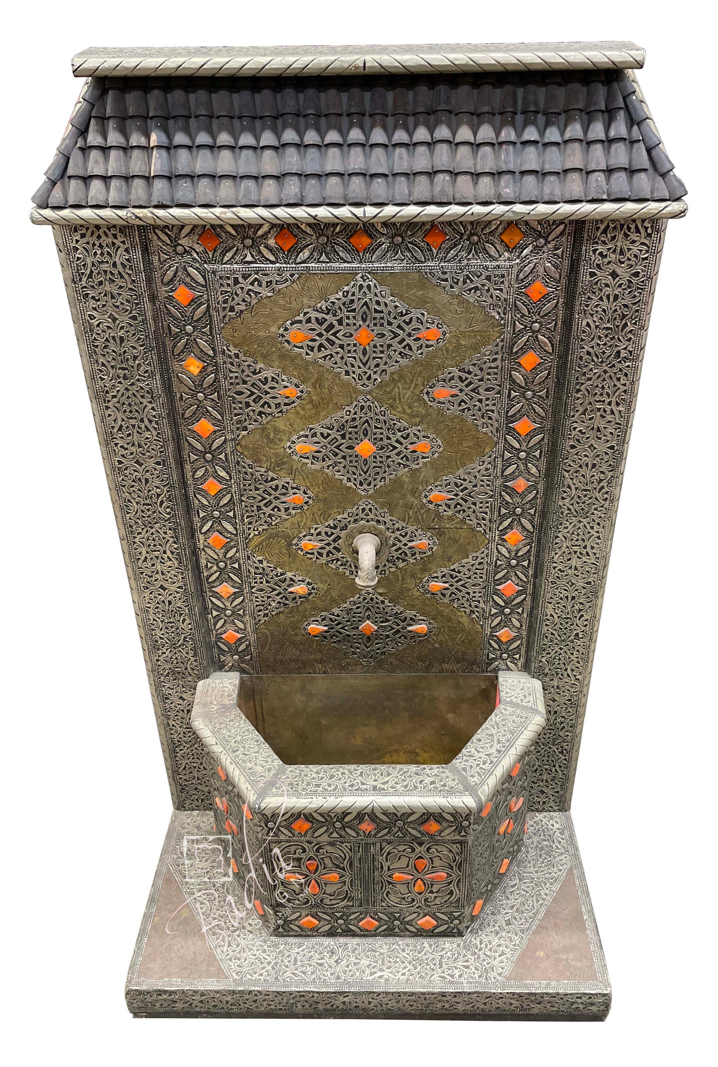 Metal and Orange Bone Wall Fountain
