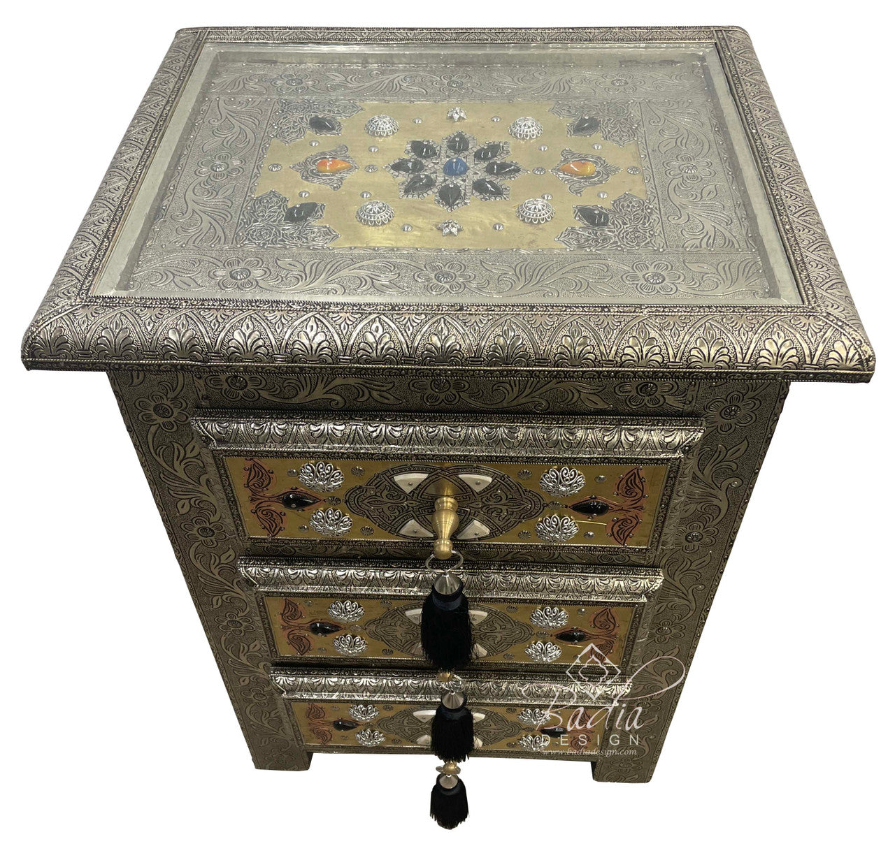 Embossed Metal and Bone Multi-Color Nightstand