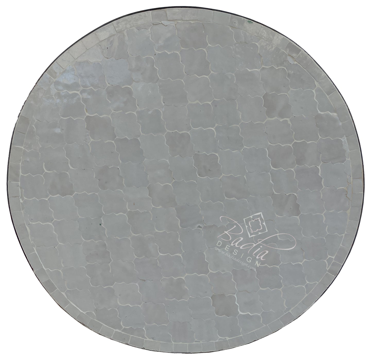Intricately Designed Off White Round Tile Table Top
