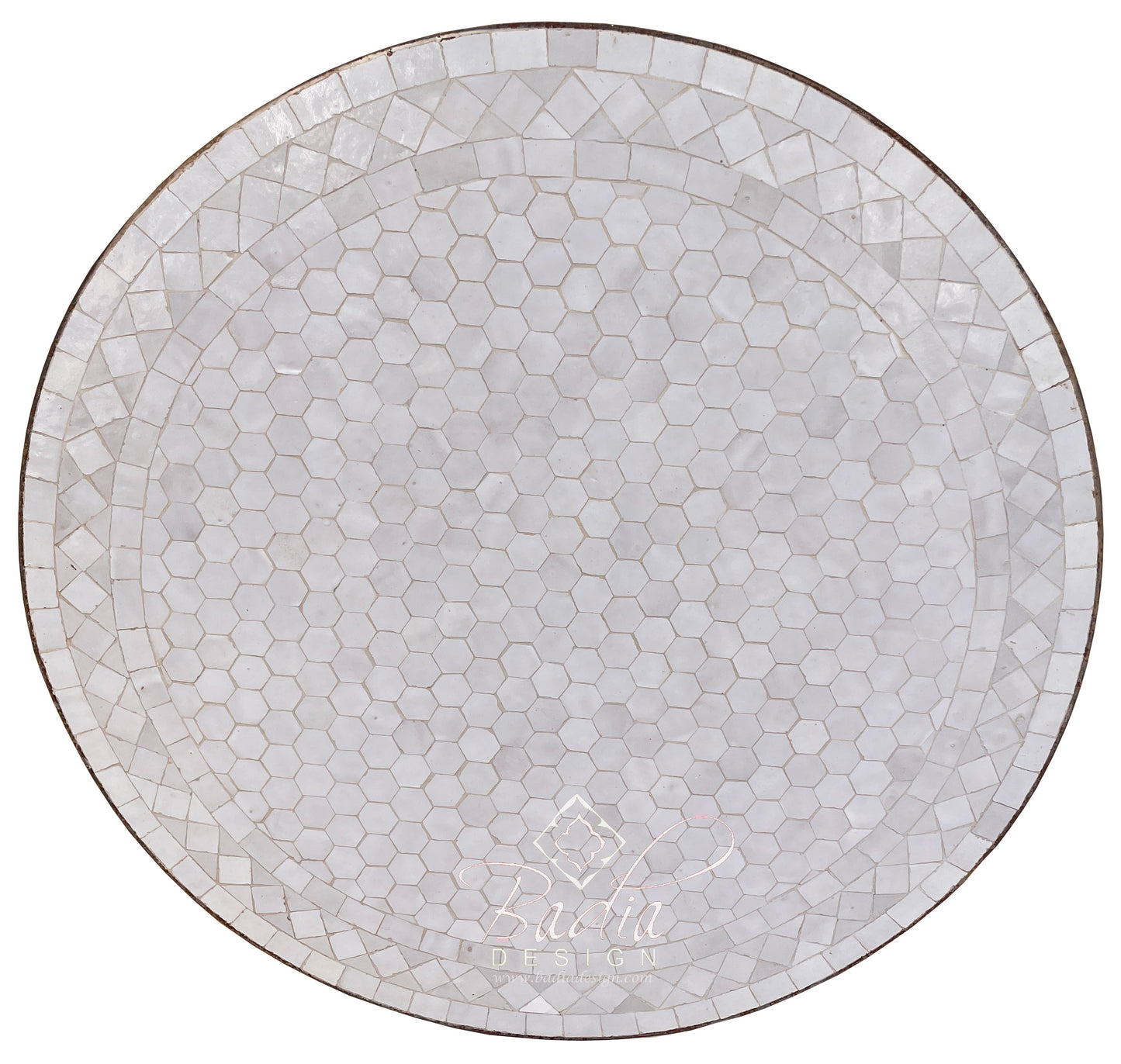 Intricately Designed White Round Tile Table Top