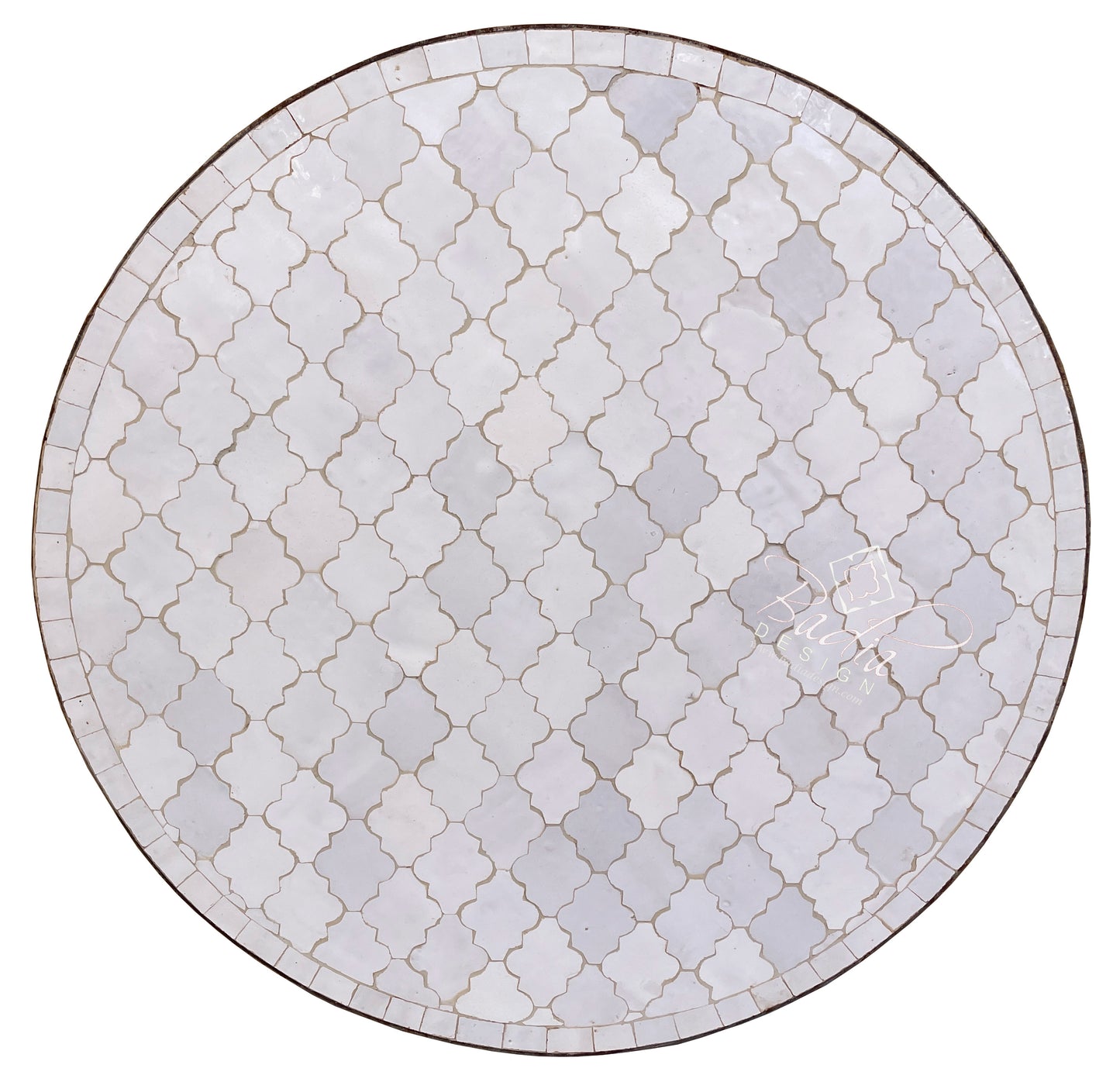 Intricately Designed White Round Tile Table Top