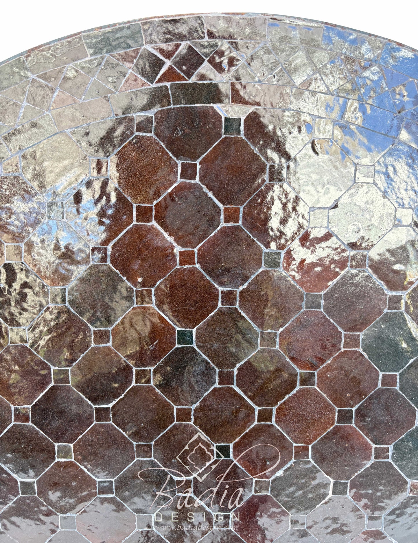 36 Inch Dark Brown Round Tile Table Top