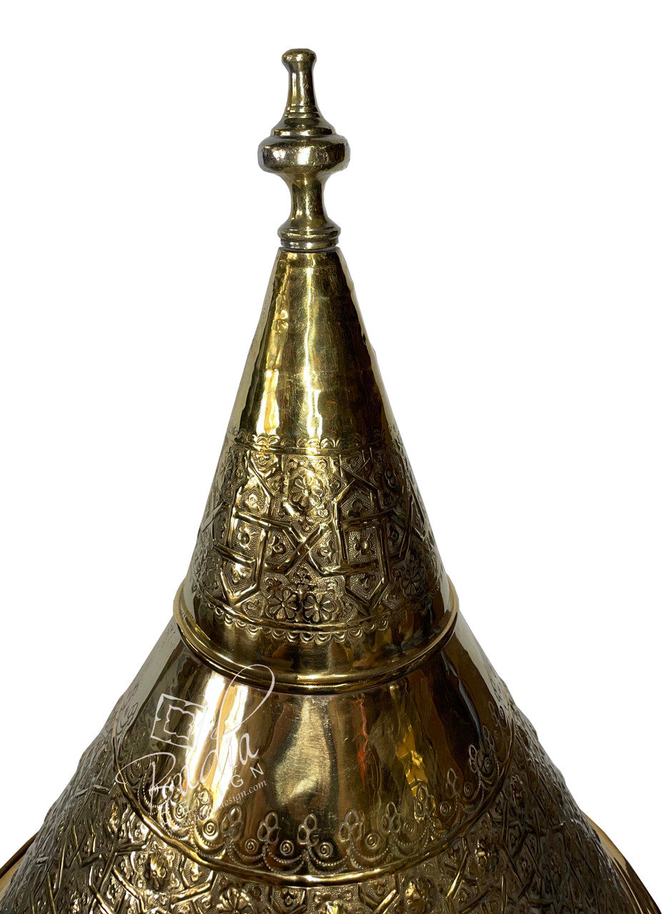 Large Hand Carved Embossed Brass Tajine