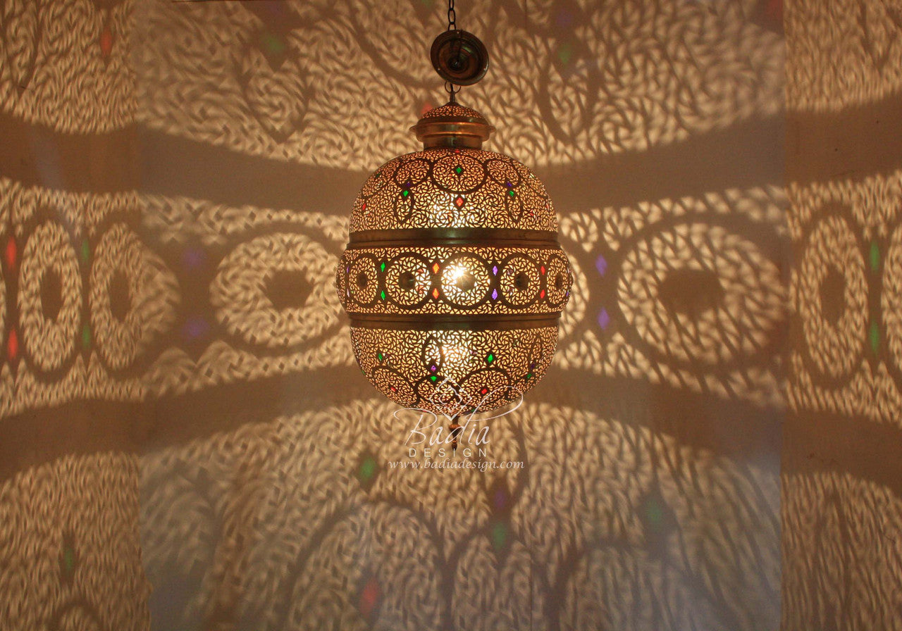 Brass Chandelier with Multi Color Glass Eyelets