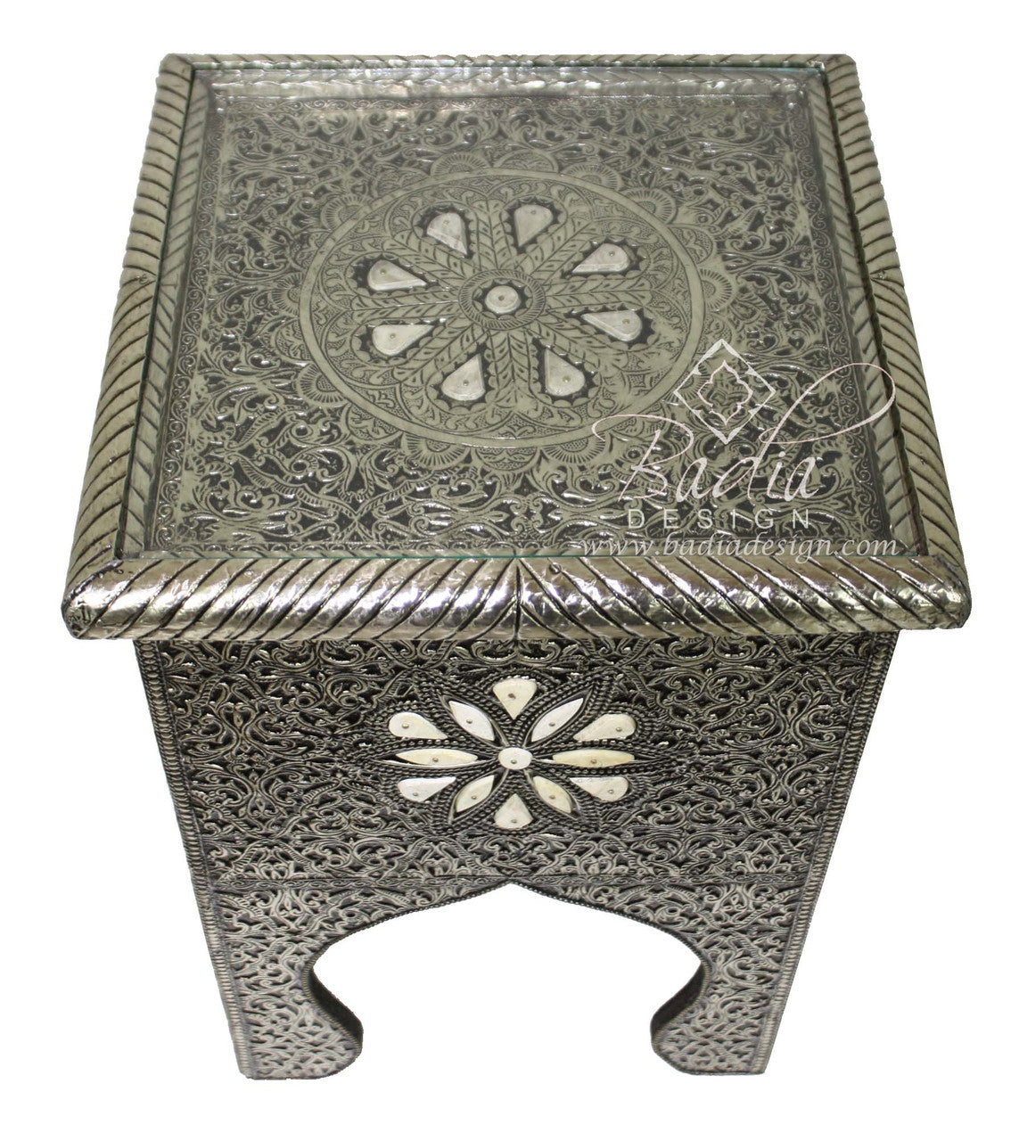 Silver Embossed Nickel and Bone Table