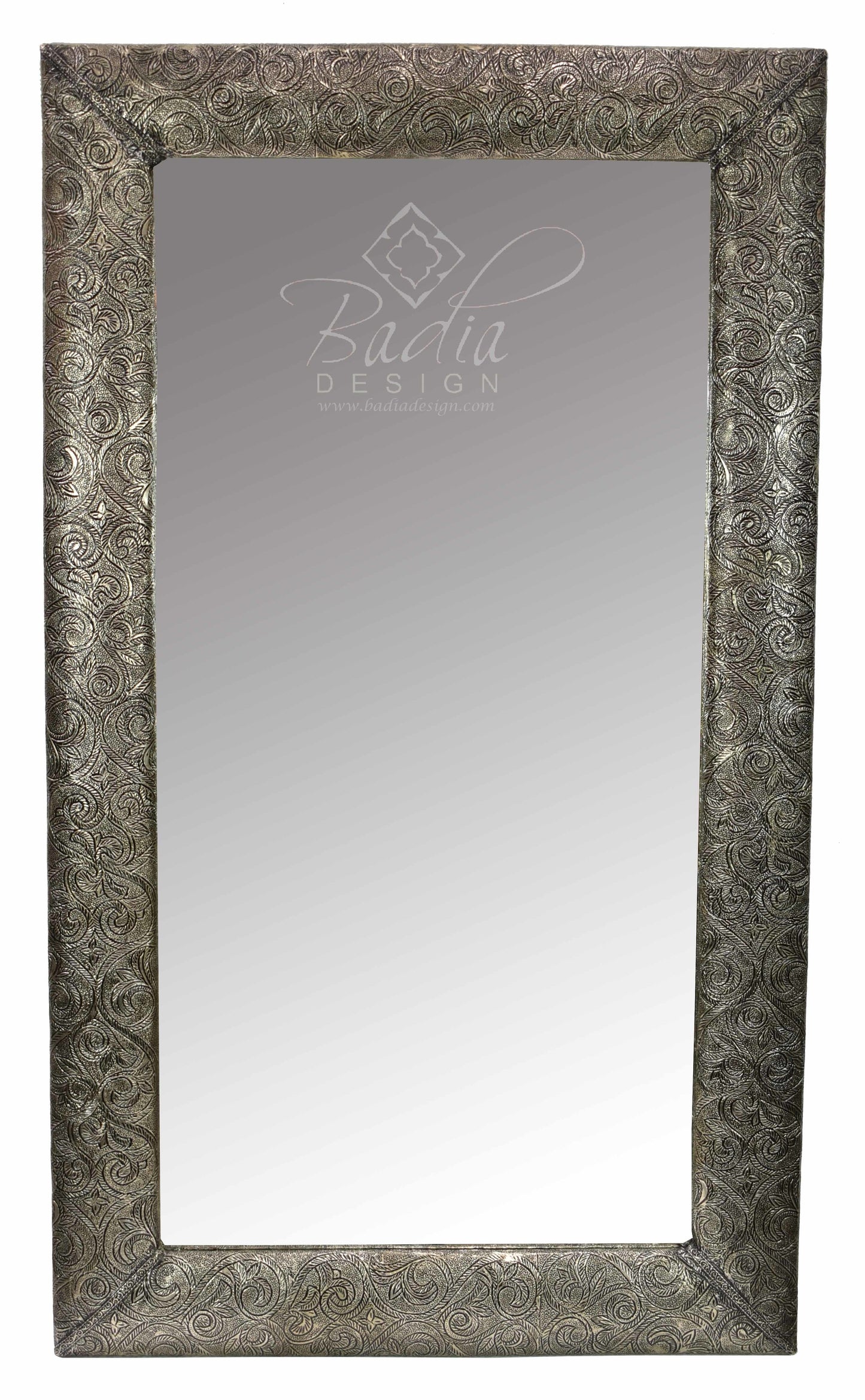 Moroccan Rectangular Embossed Silver Nickel Mirror