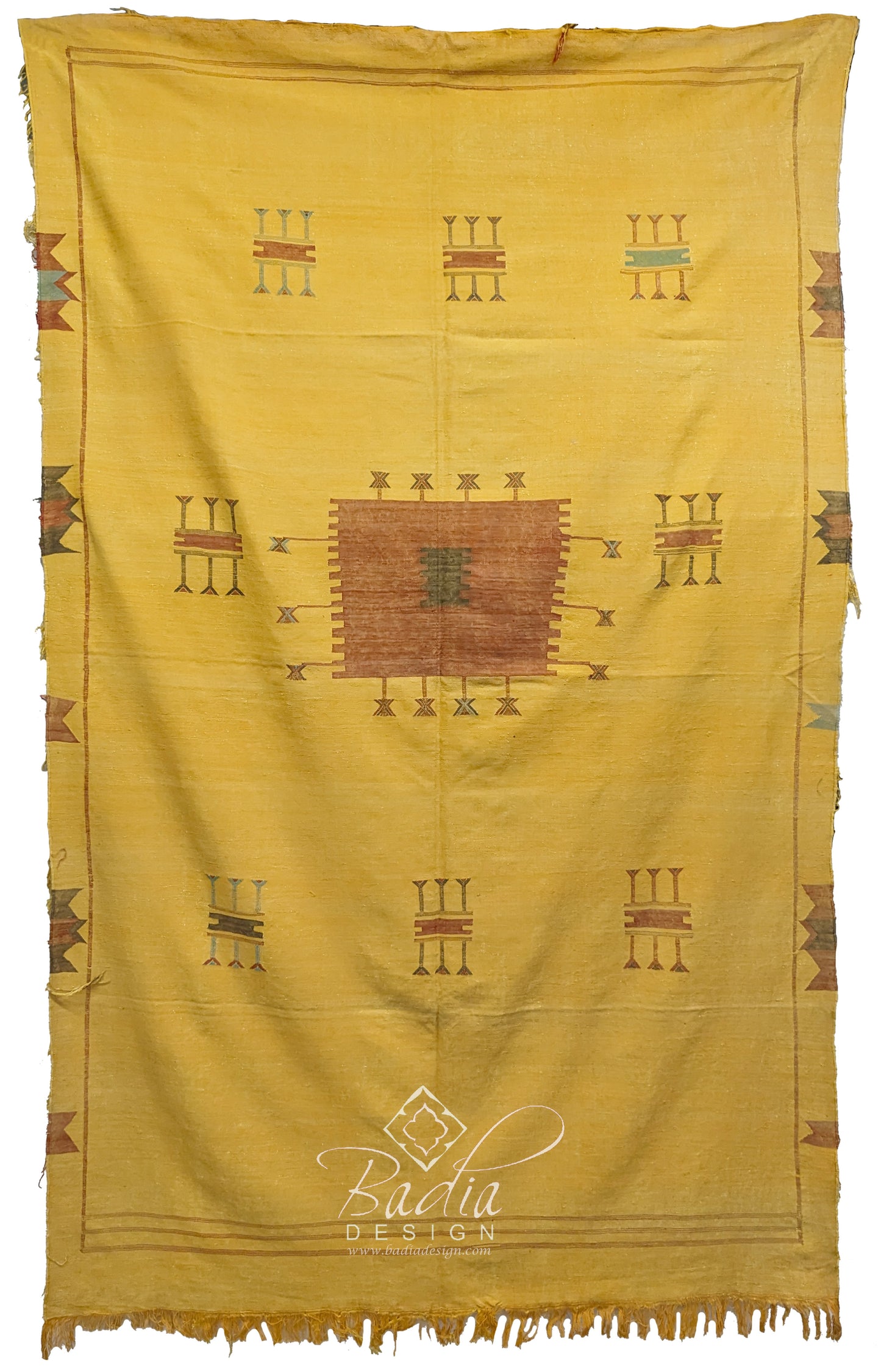 Moroccan Yellow Cactus Silk Rug with Tribal Designs