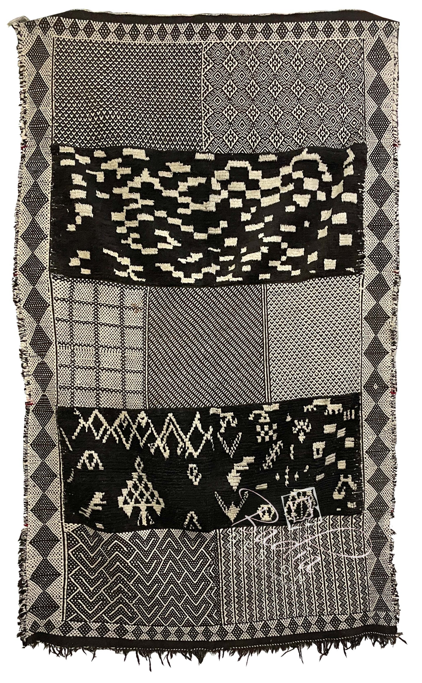 Black and Gray Rug with Geometric Designs