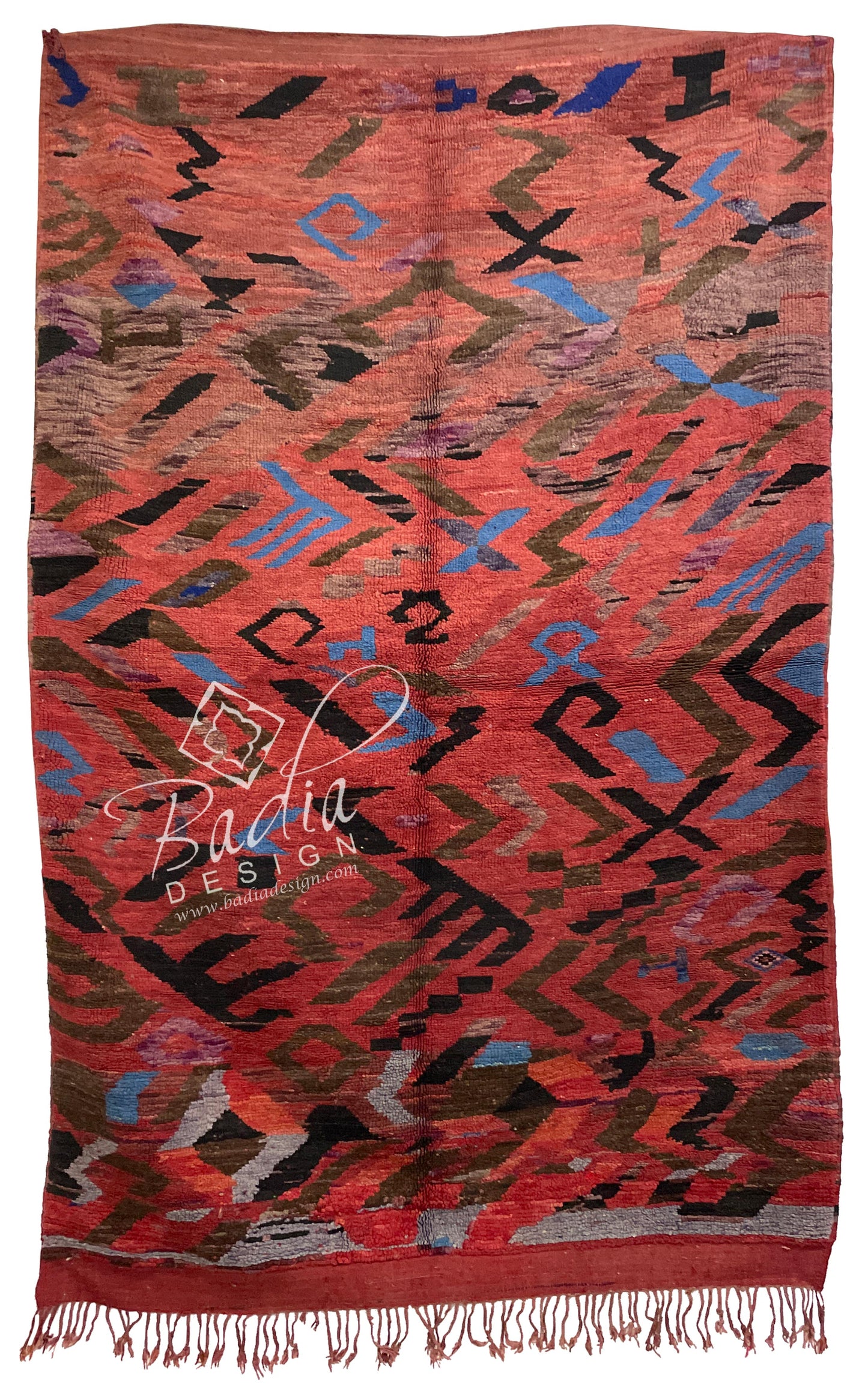 Red Rug with Multicolor Geometric Patterns