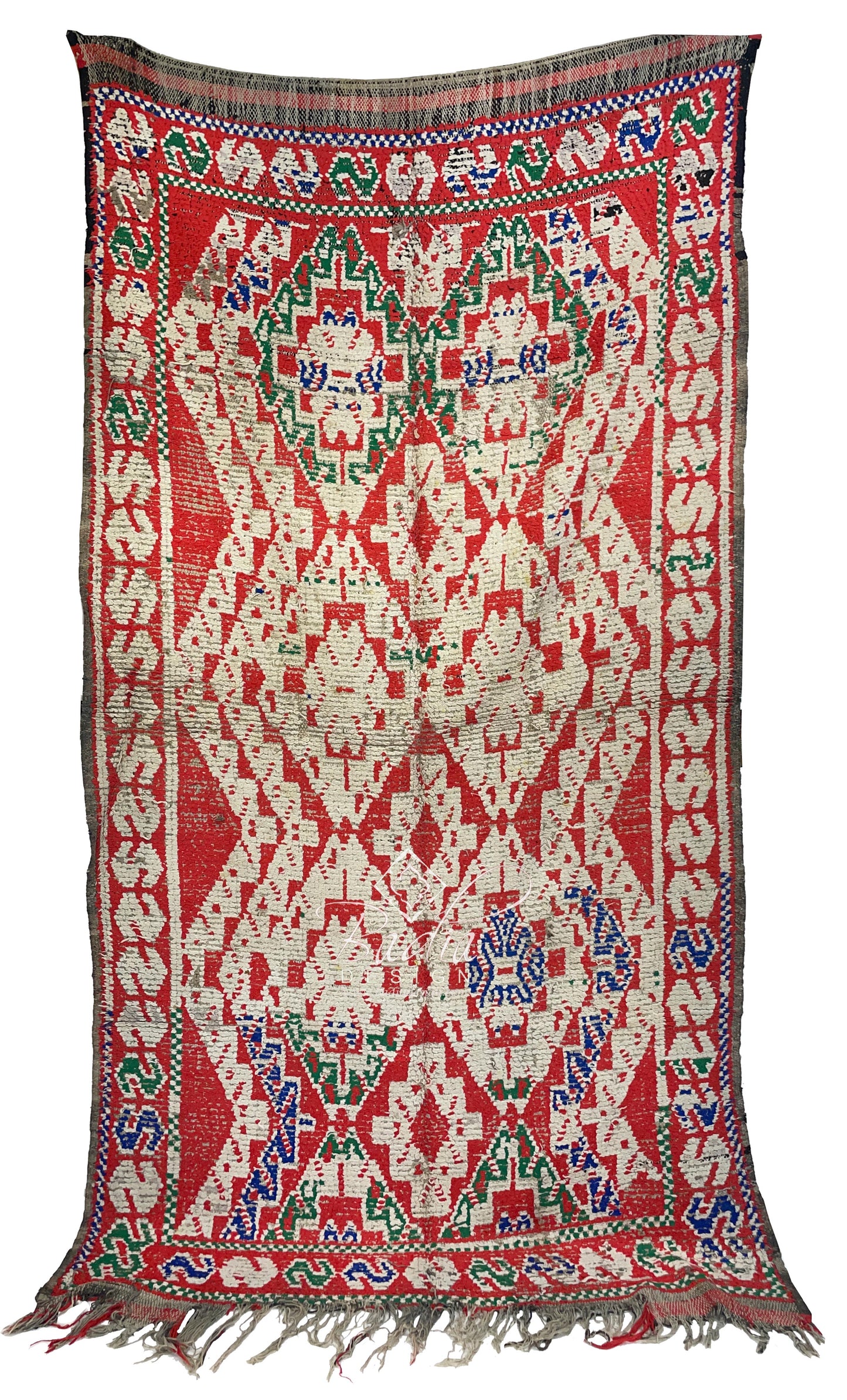 Red Multi-Color Moroccan Rug with Tribal Designs