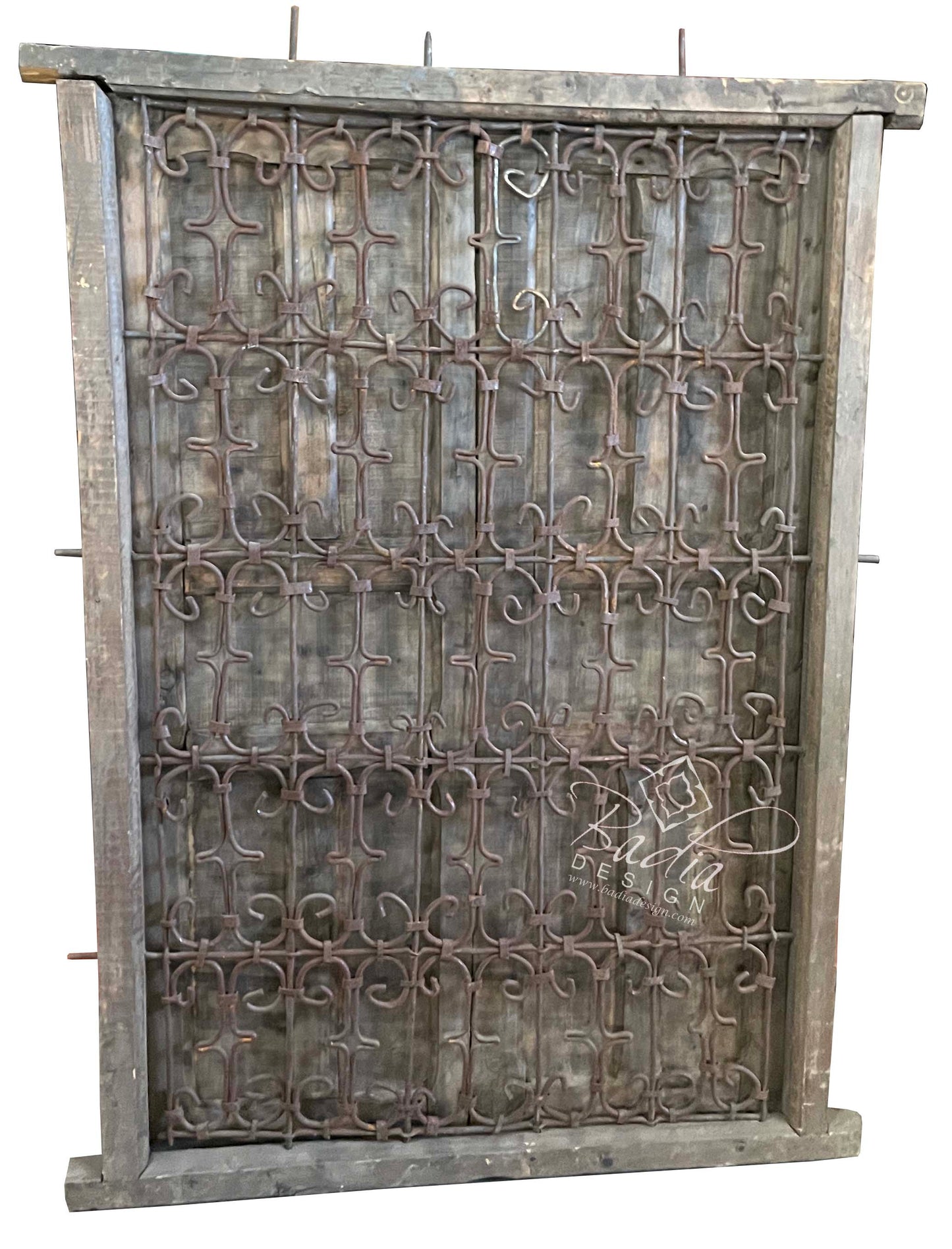 Vintage Wooden Window with Wrought Iron Panel