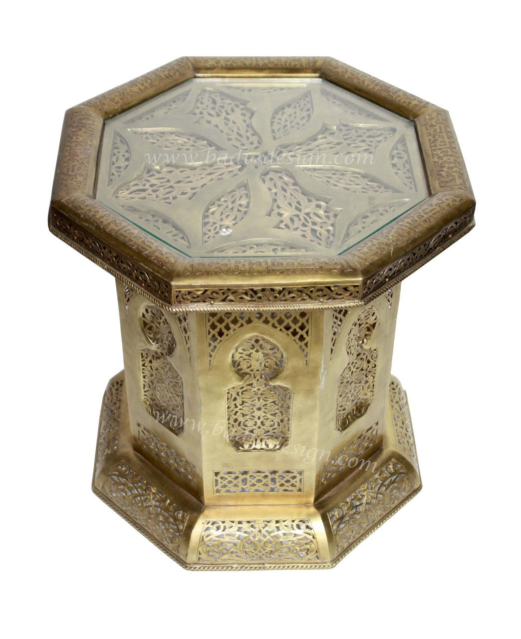 Embossed Brass Table with Glass Top