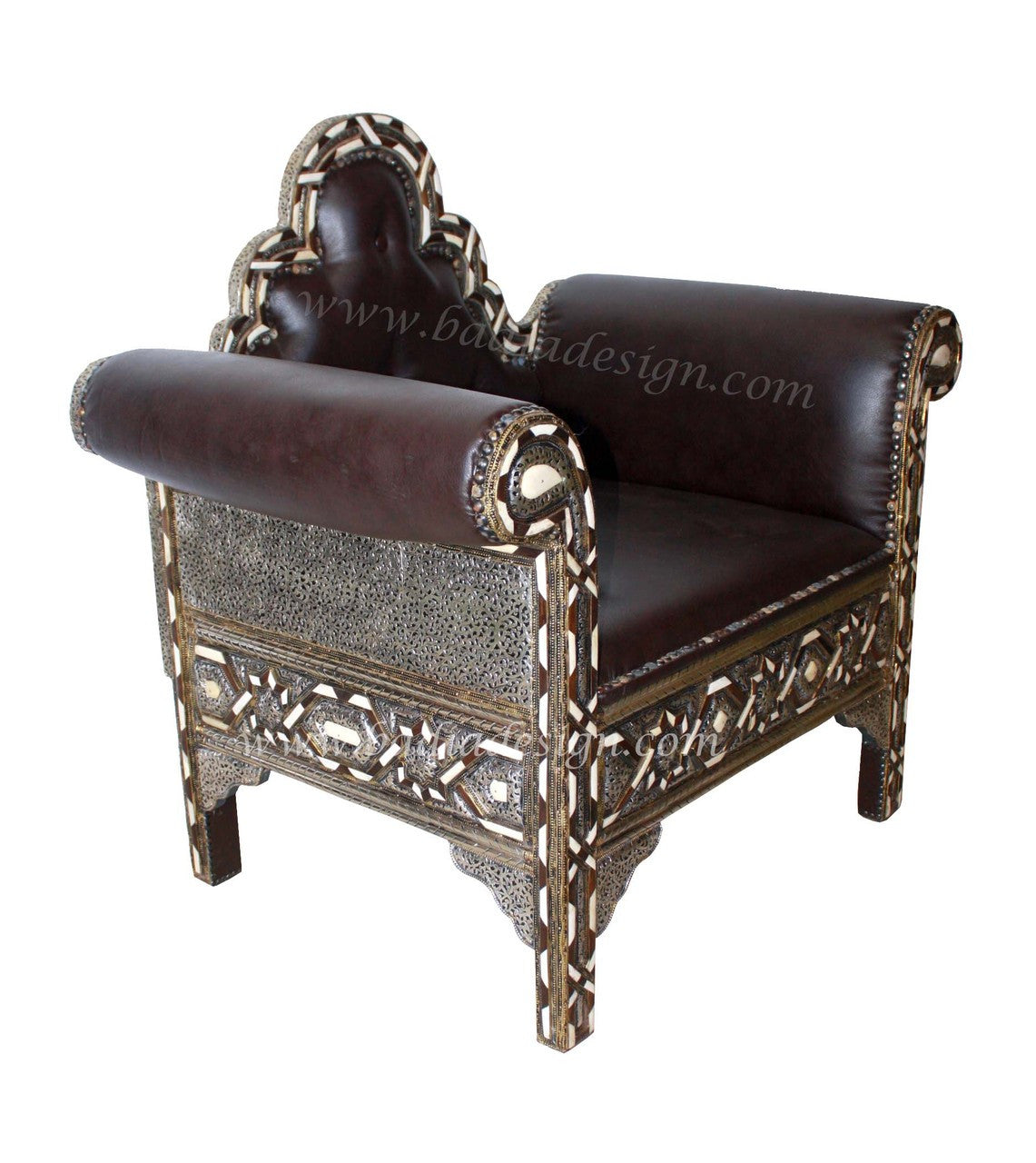 Embossed Metal Bone Inlay Chair with Leather Seat