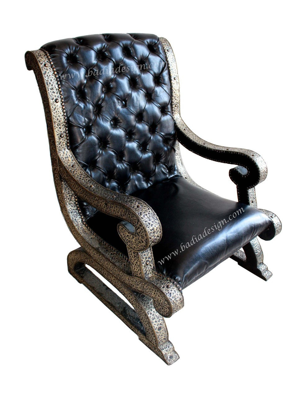 Moroccan Embossed Metal Chair with Leather Seat
