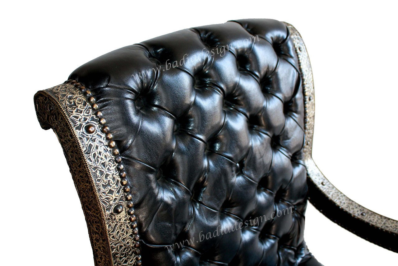 Moroccan Embossed Metal Chair with Leather Seat
