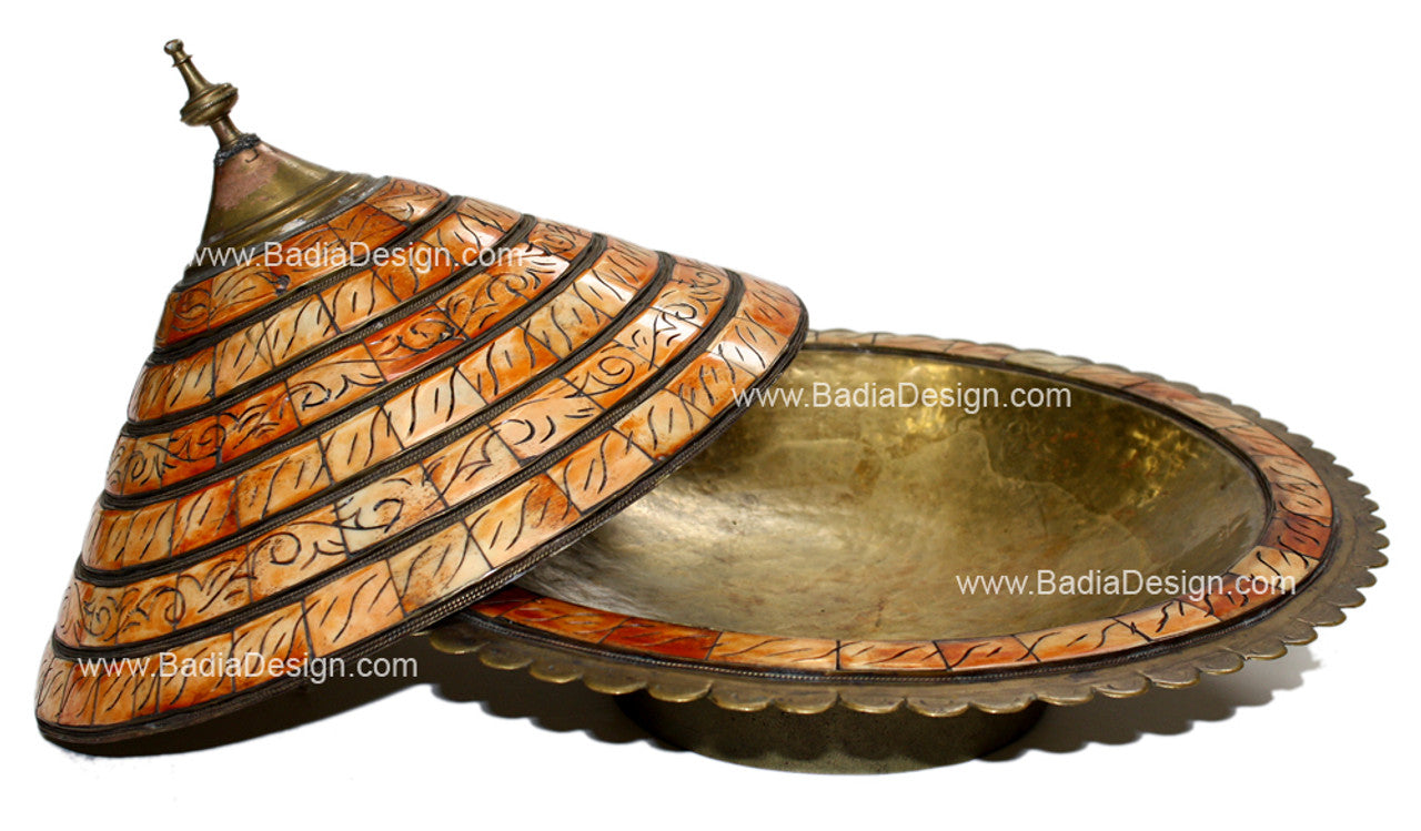 Brass Embossed and Bone Inlay Tajine
