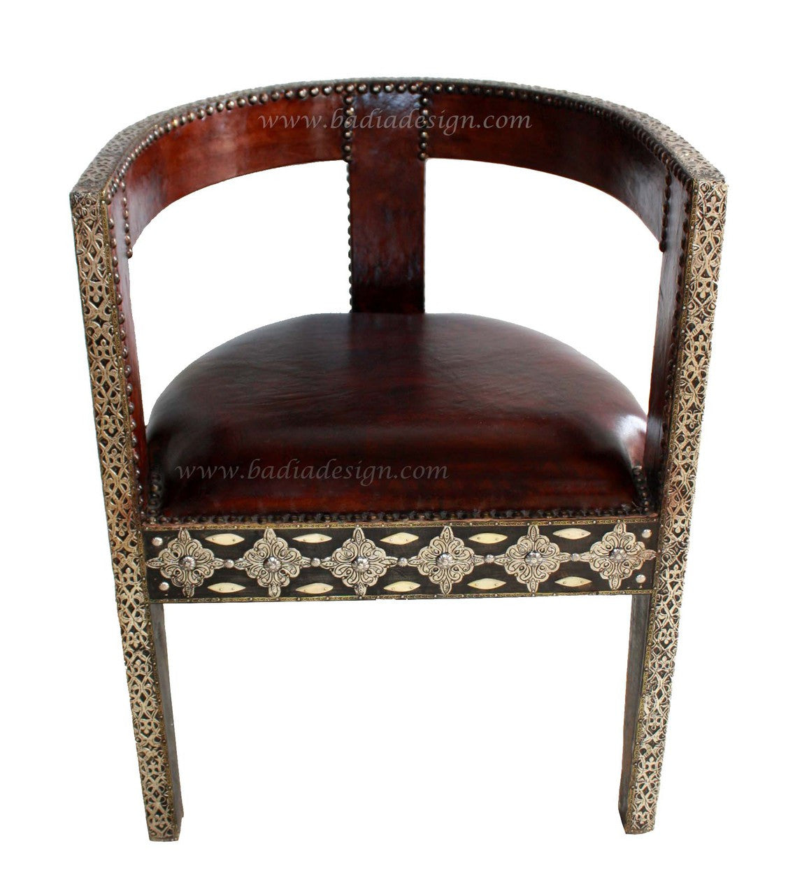 Moroccan Embossed Metal Chair with Leather Seat
