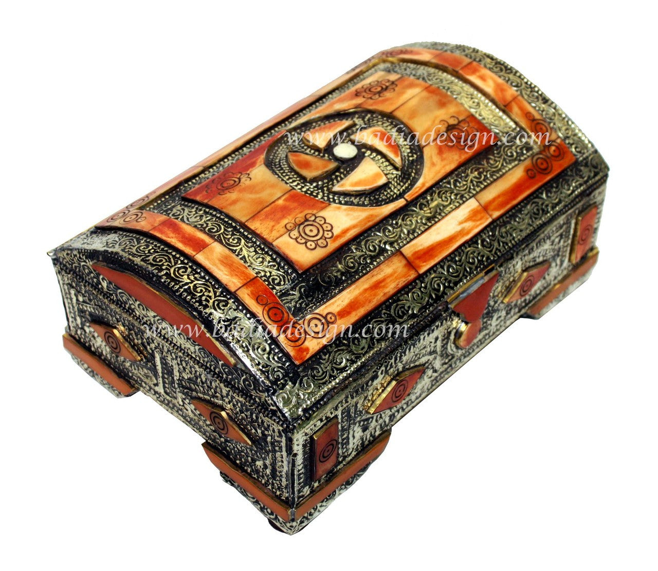 Embossed Metal and Bone Jewelry Box