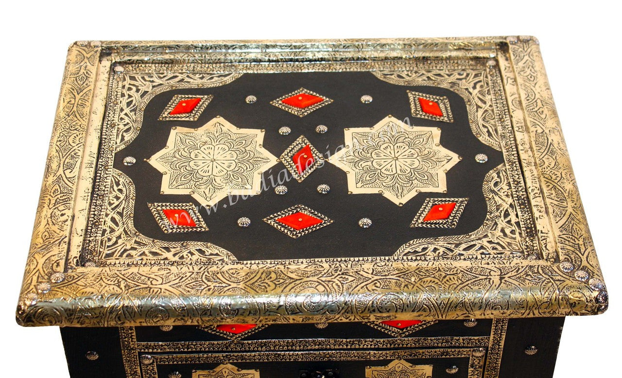 Premium Leather Cabinet with Orange Bone Inlay
